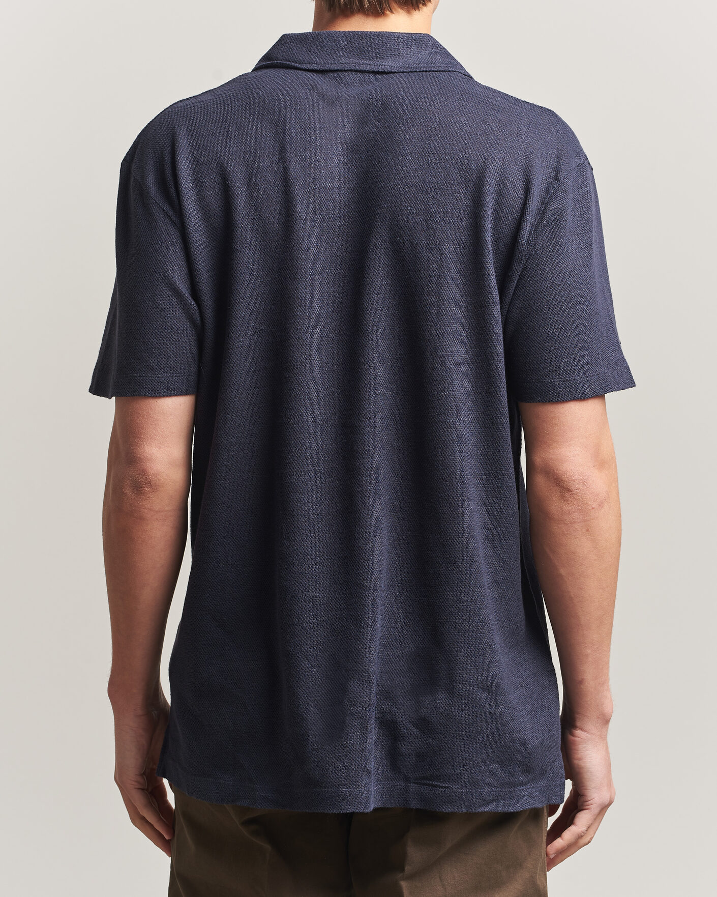 Heren | Polo's | Sunspel | Cotton/Linen Pique Polo Navy