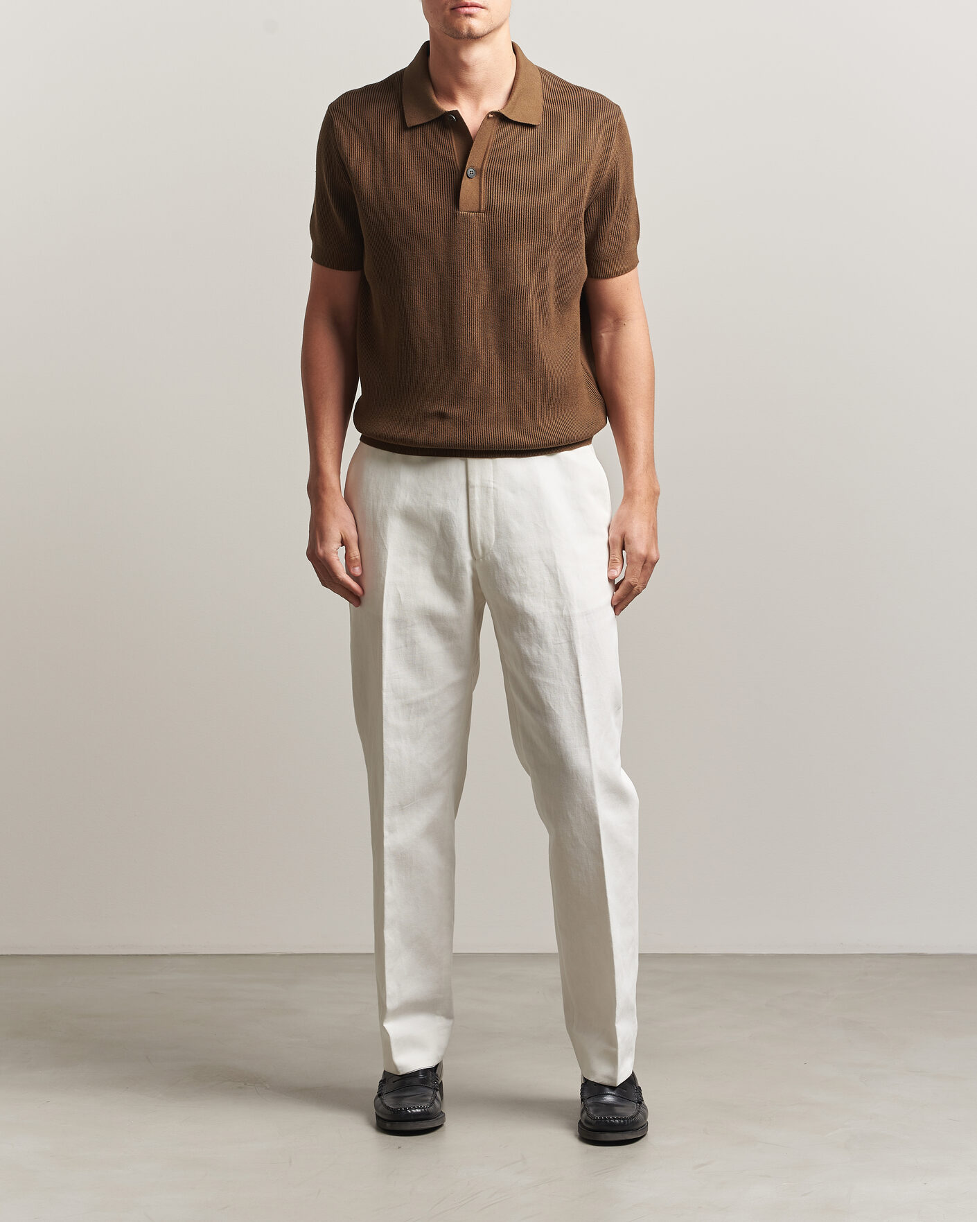 Heren | Polo's | Sunspel | Knitted Cotton Rib Polo Bronze