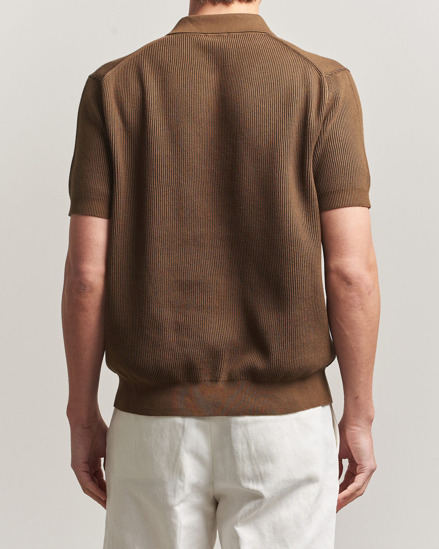 Heren | Polo's | Sunspel | Knitted Cotton Rib Polo Bronze