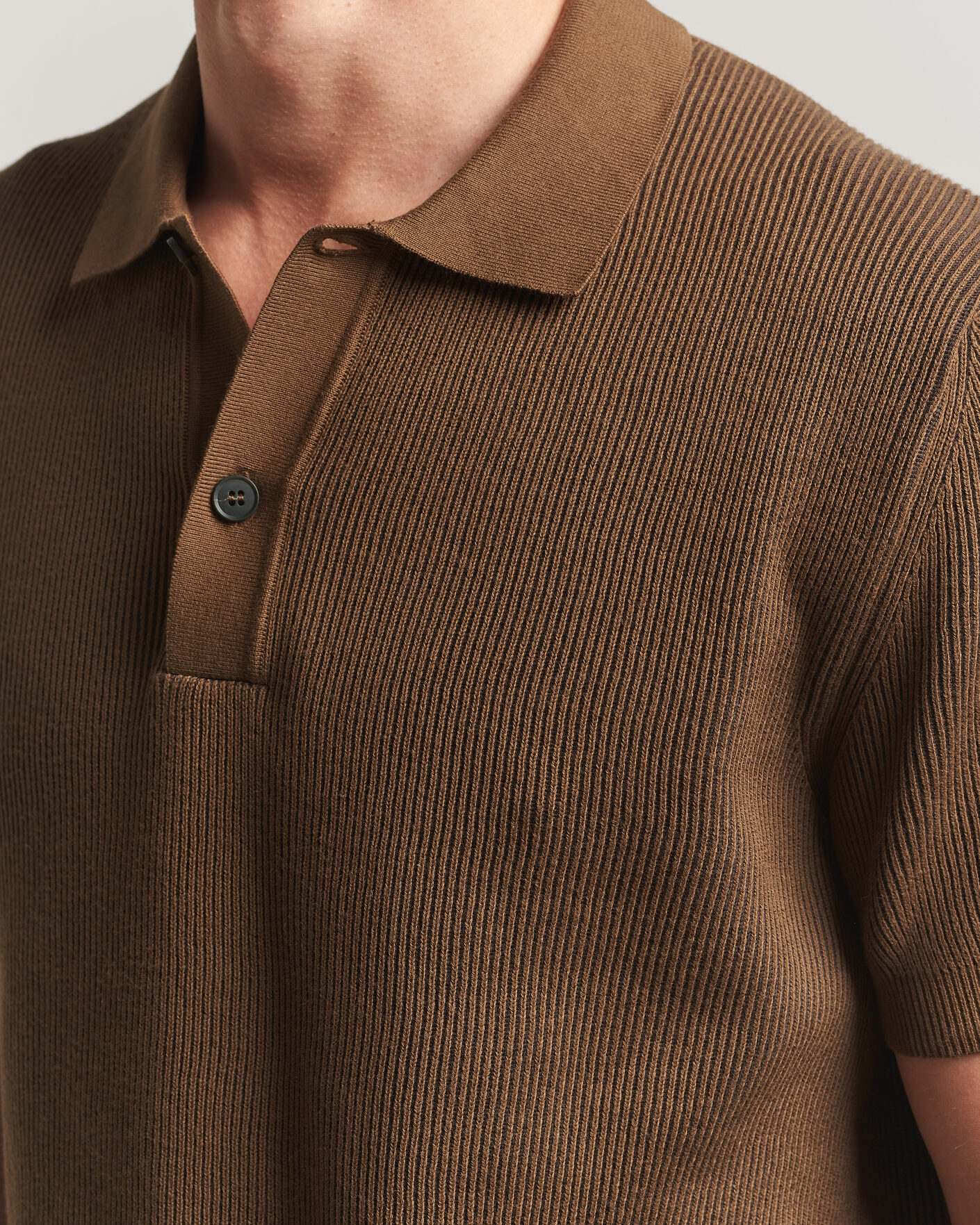 Heren | Polo's | Sunspel | Knitted Cotton Rib Polo Bronze