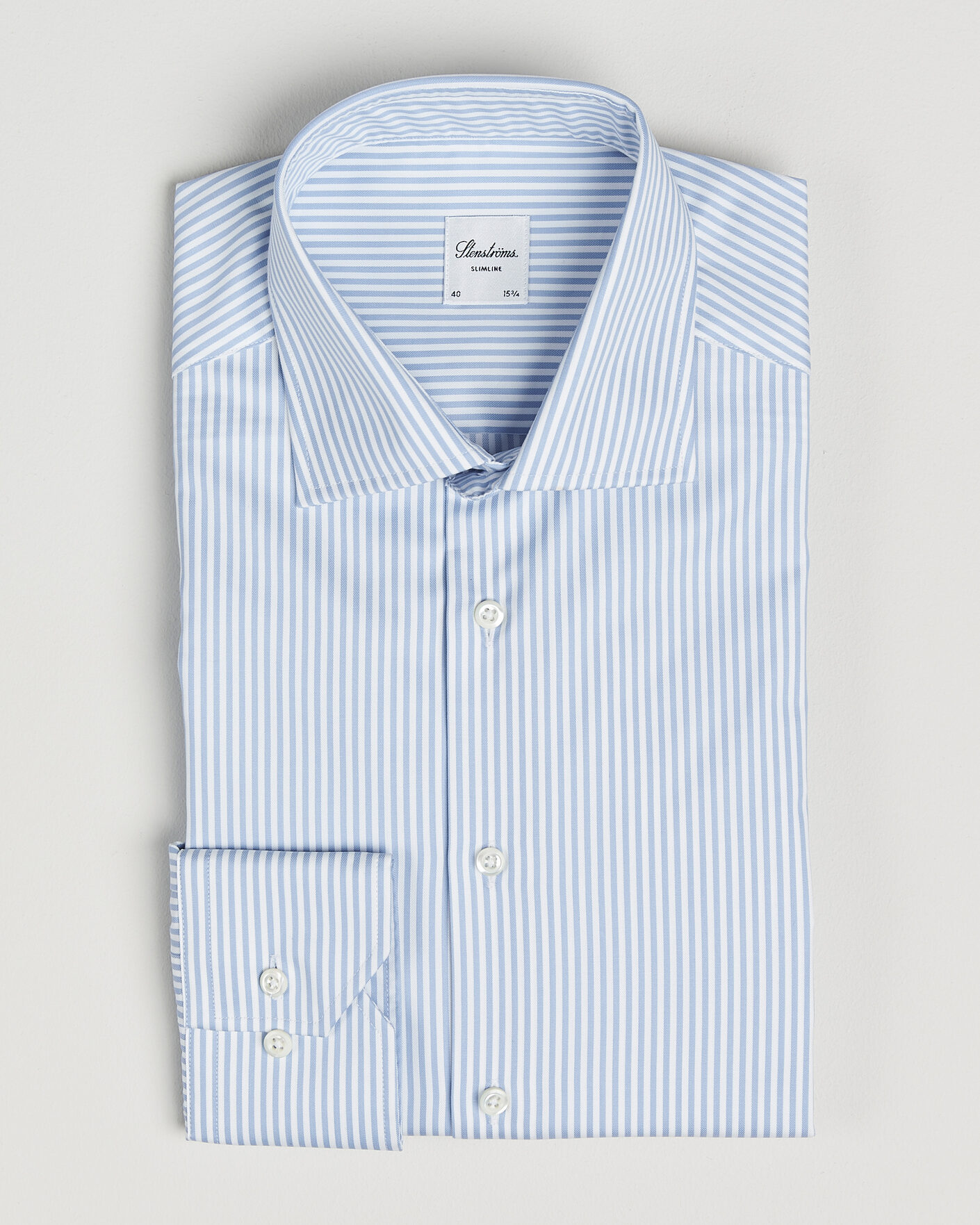 Heren | Overhemden | Stenströms | Slimline Stripe Cut Away Shirt Light Blue
