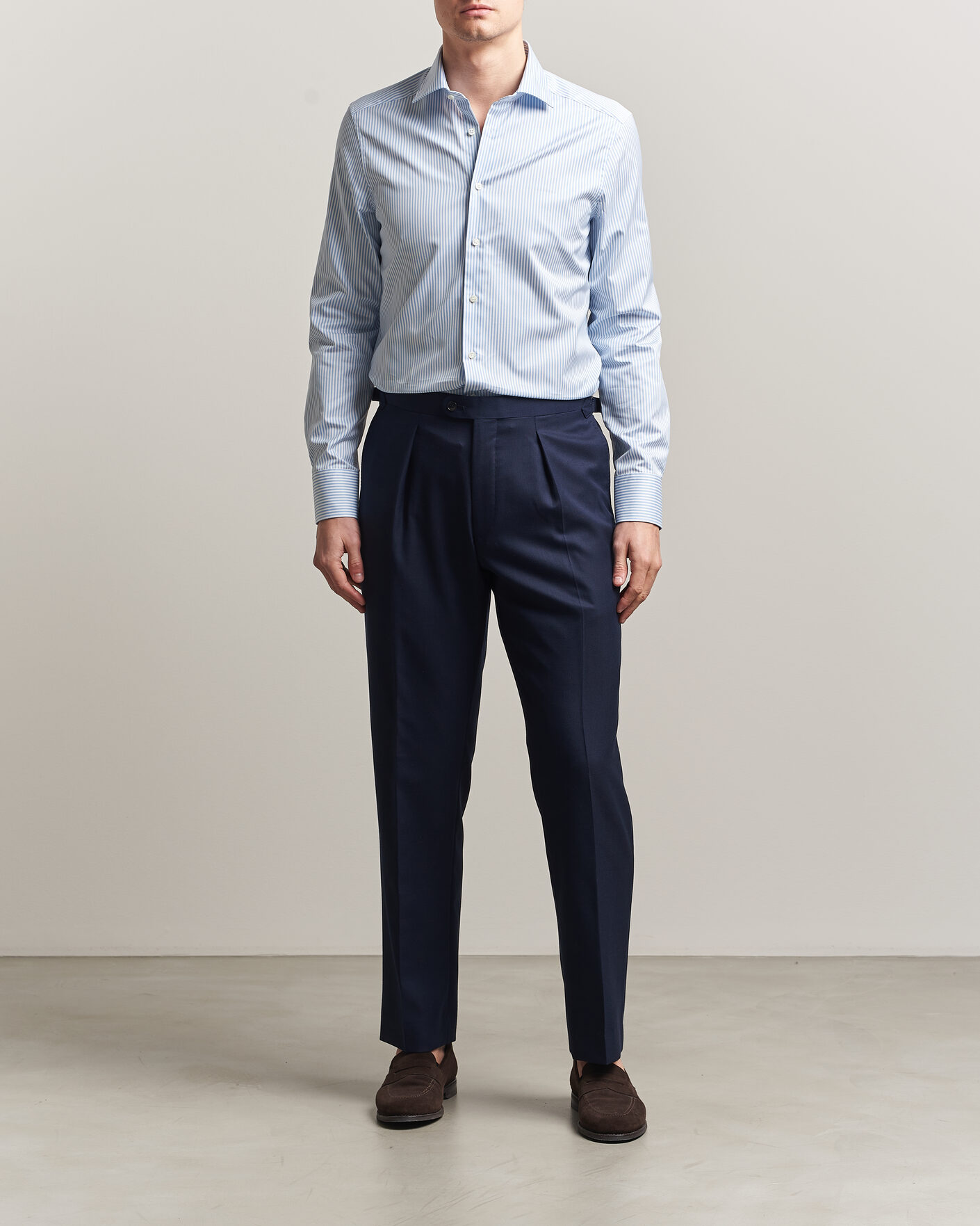 Heren | Overhemden | Stenströms | Slimline Stripe Cut Away Shirt Light Blue