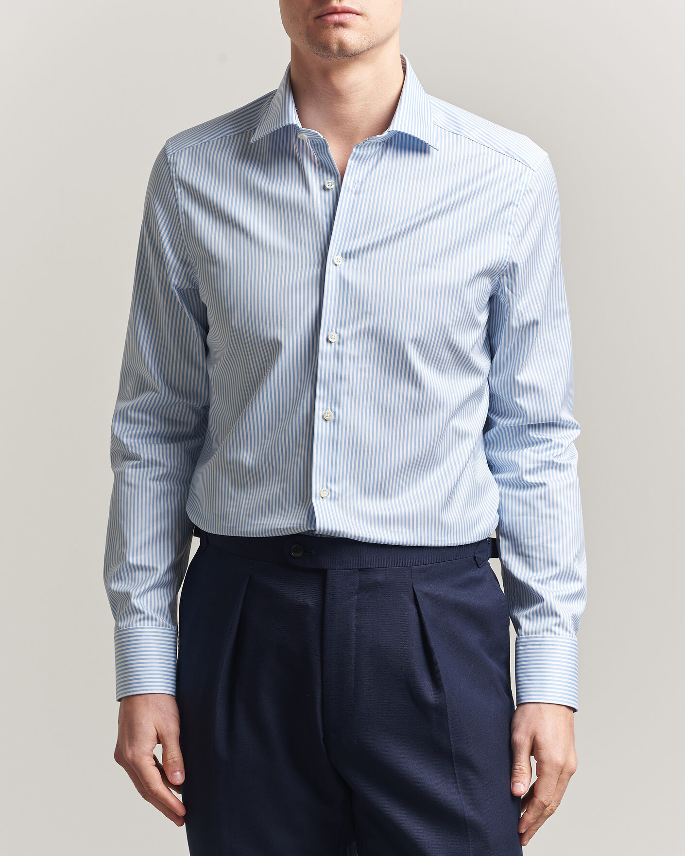 Heren | Overhemden | Stenströms | Slimline Stripe Cut Away Shirt Light Blue