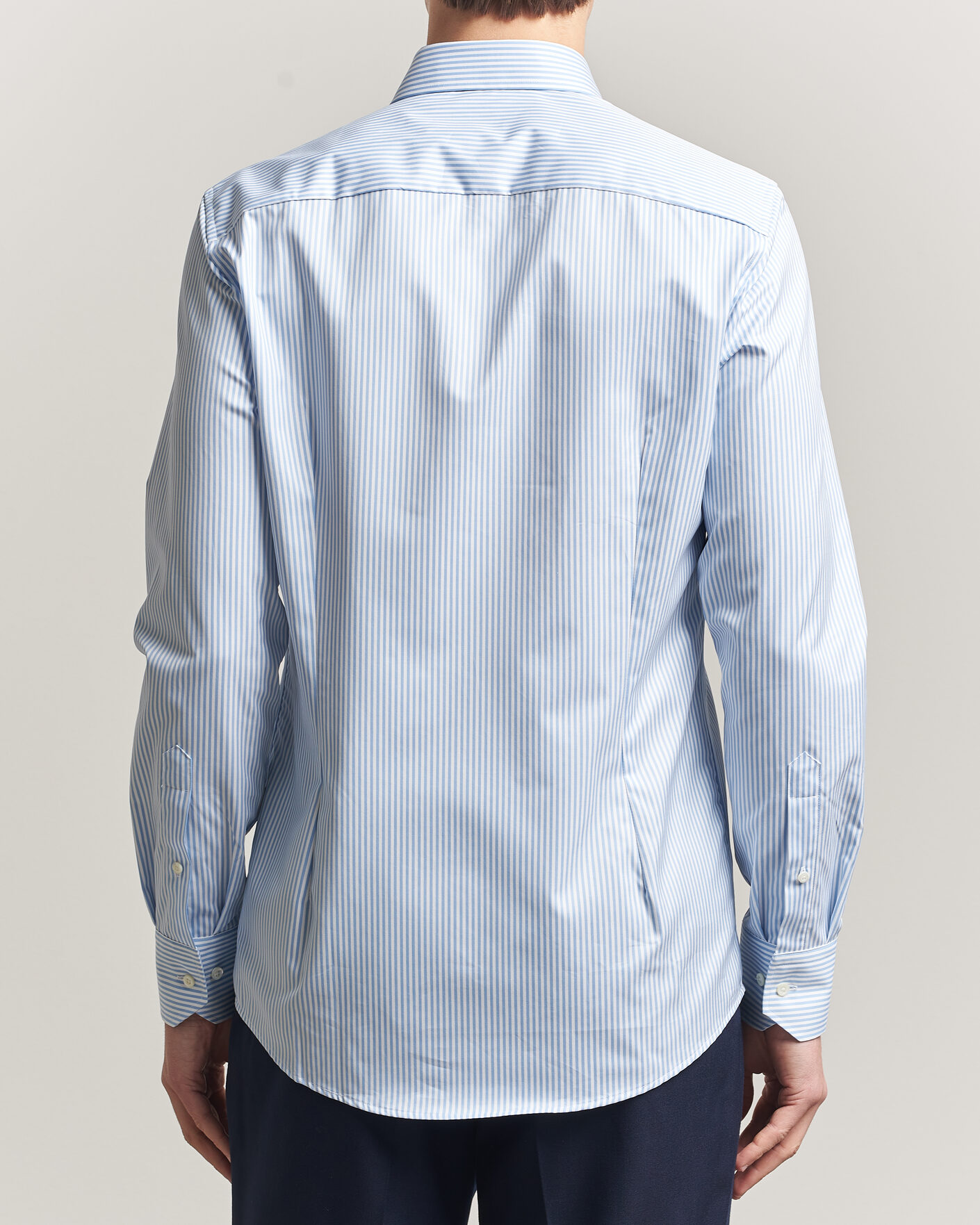 Heren | Overhemden | Stenströms | Slimline Stripe Cut Away Shirt Light Blue