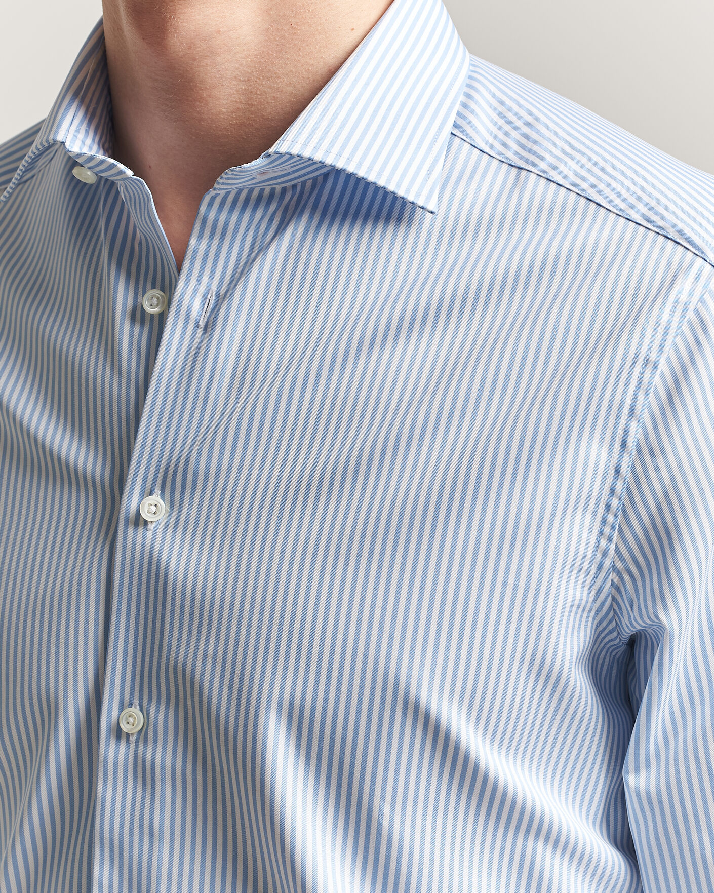 Heren | Overhemden | Stenströms | Slimline Stripe Cut Away Shirt Light Blue