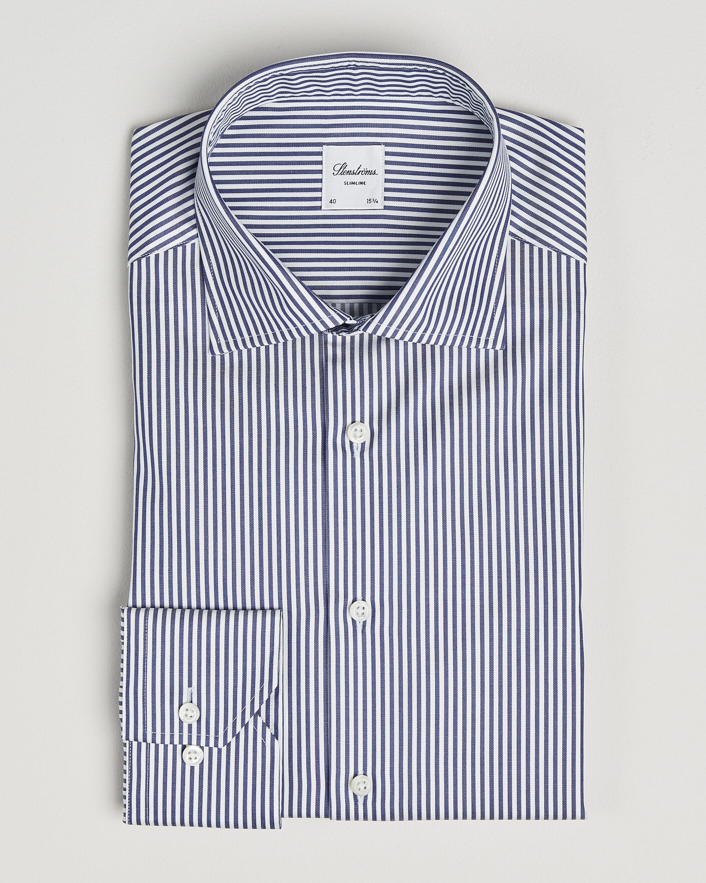 Heren | Overhemden | Stenströms | Slimline Stripe Cut Away Shirt Navy