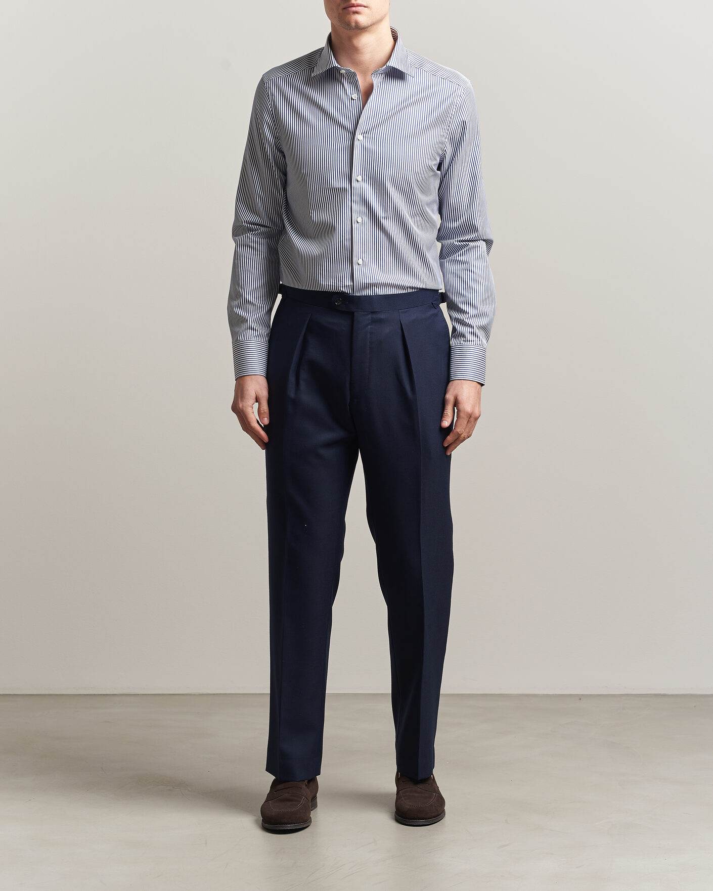 Heren | Overhemden | Stenströms | Slimline Stripe Cut Away Shirt Navy