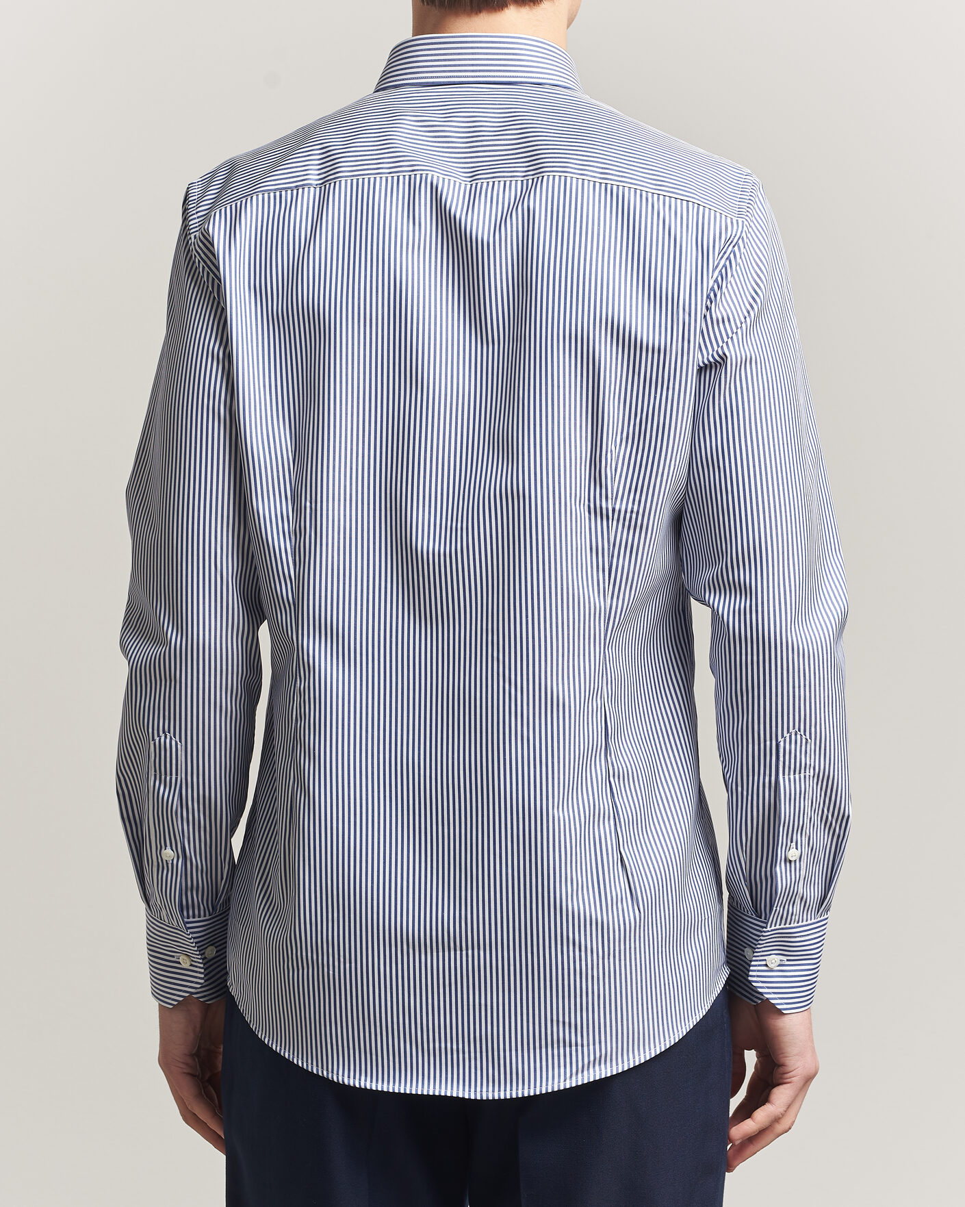 Heren | Overhemden | Stenströms | Slimline Stripe Cut Away Shirt Navy