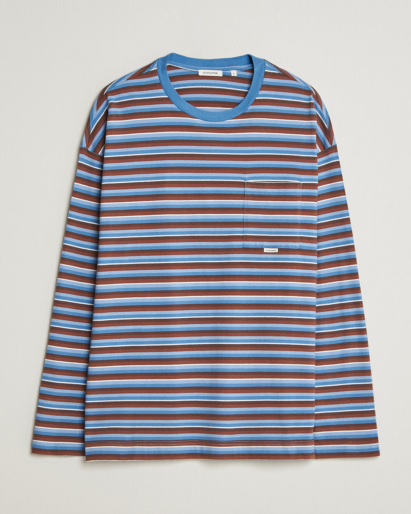 Heren | T-shirts | Sunflower | Long Sleeve Pocket Tee Blue Stripe