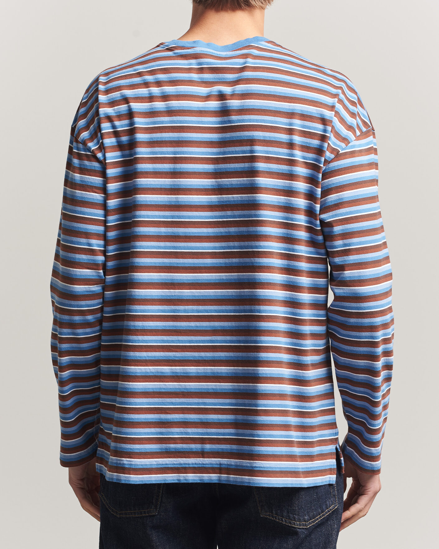 Heren | T-shirts | Sunflower | Long Sleeve Pocket Tee Blue Stripe