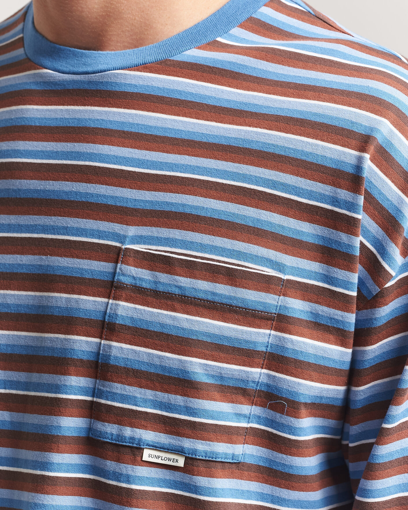Heren | T-shirts | Sunflower | Long Sleeve Pocket Tee Blue Stripe