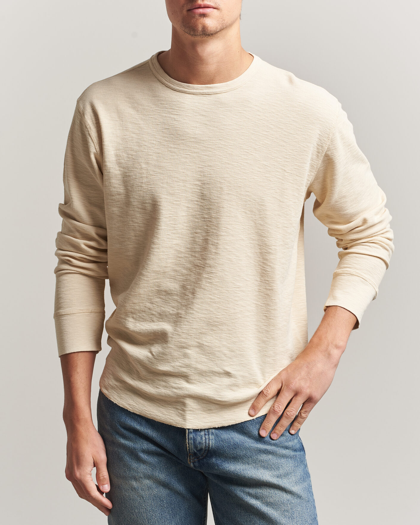 Heren | T-shirts | Sunflower | Long Sleeve Waffle Tee Beige