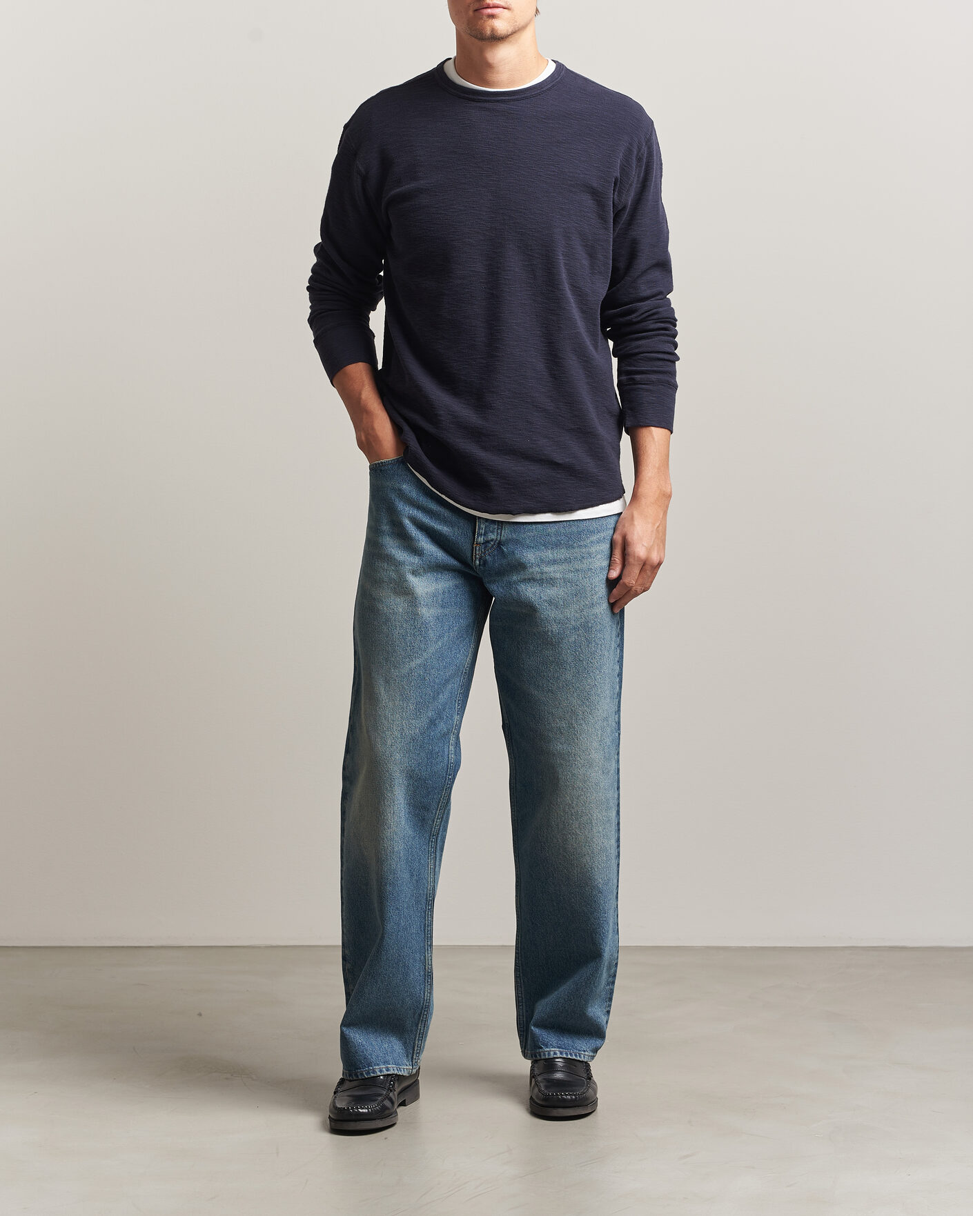 Heren | T-shirts | Sunflower | Long Sleeve Waffle Tee Navy