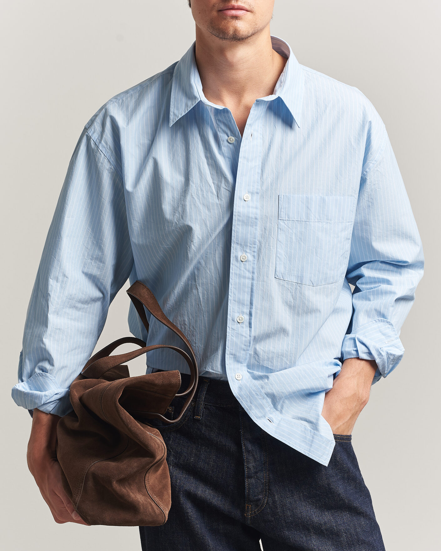 Heren | Overhemden | Sunflower | New Base Shirt Light Blue Stripe