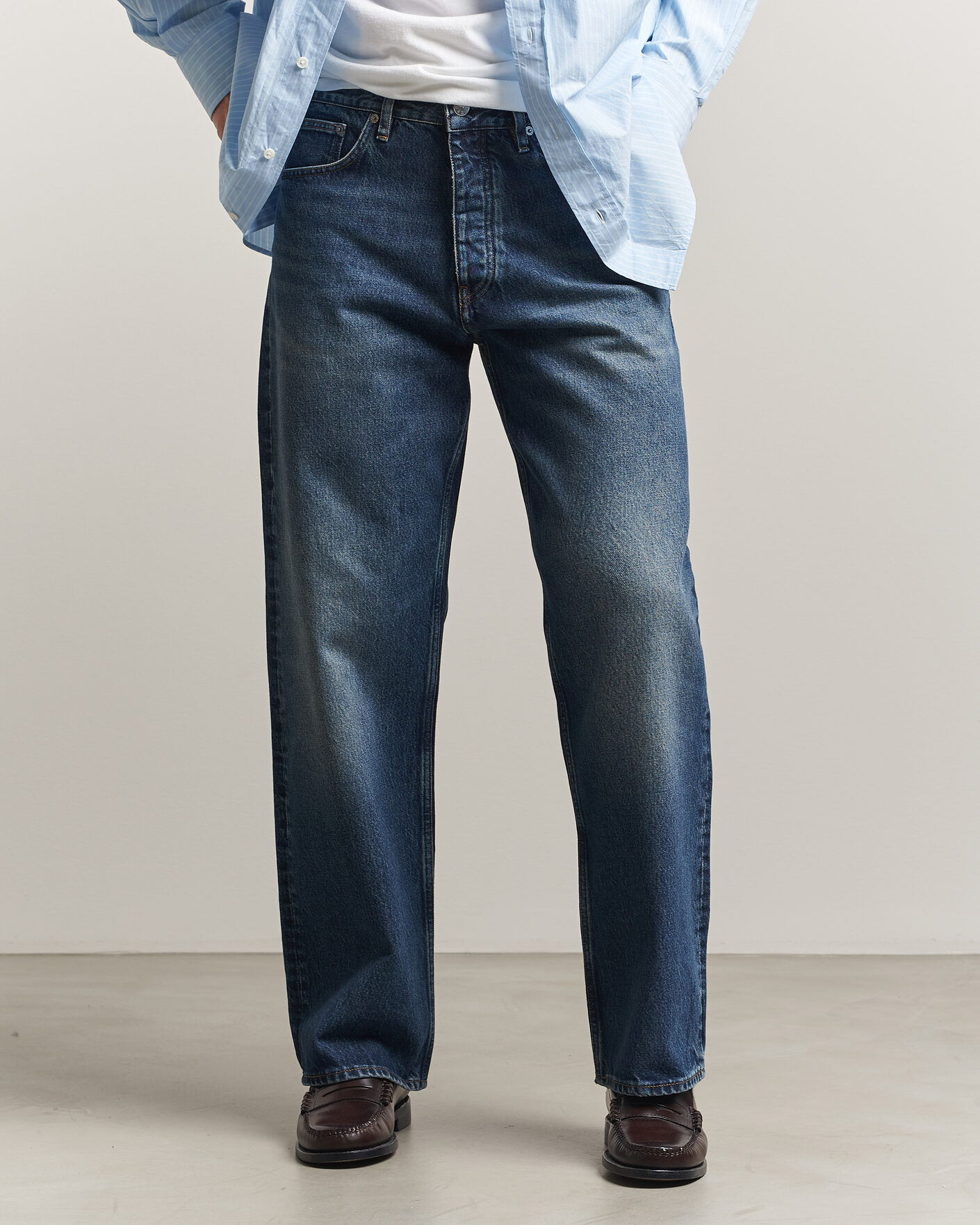 Heren | Broeken | Sunflower | Loose Jeans Dark Blue Worn