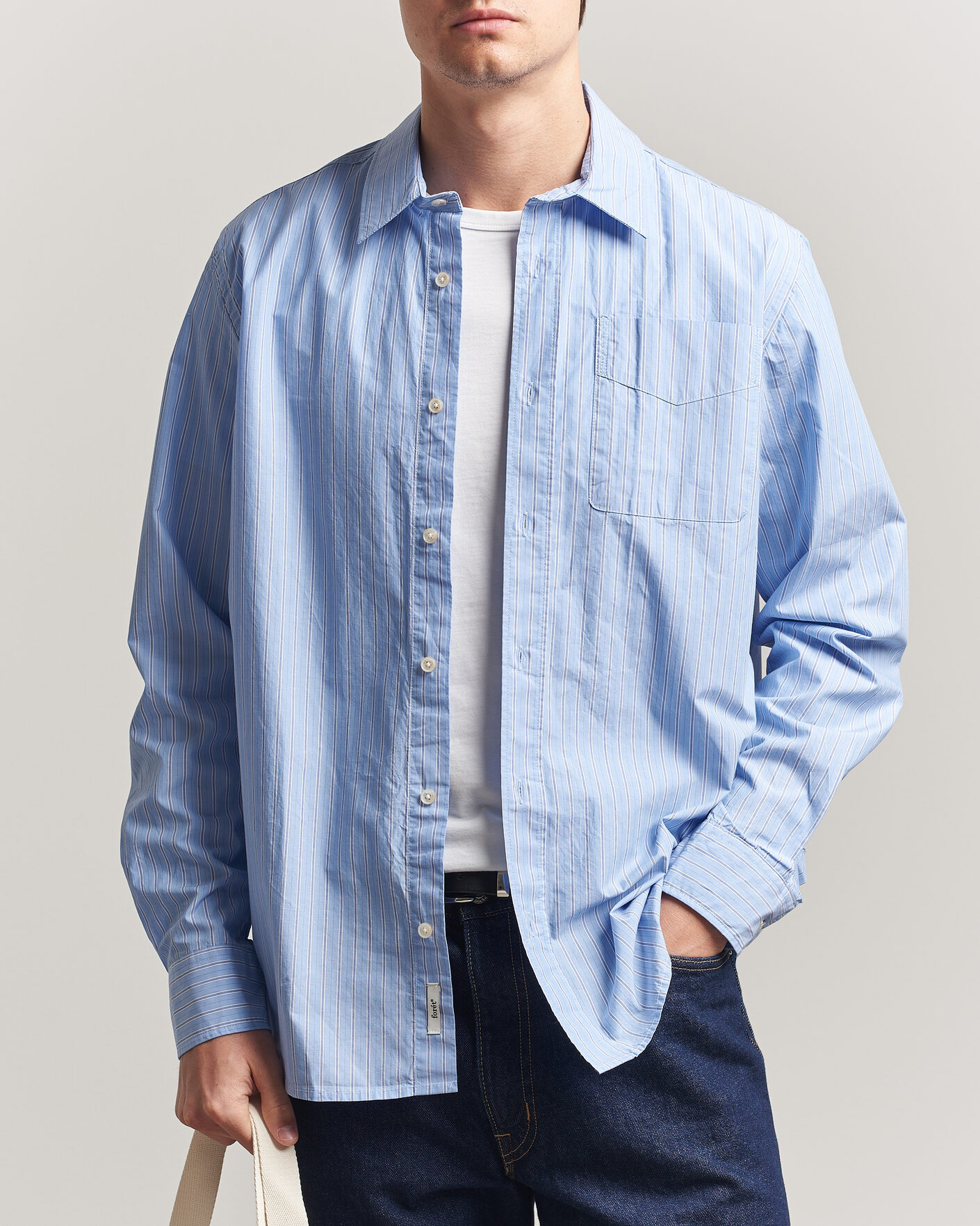 Heren | Overhemden | Forét | Maple Regular Fit Poplin Shirt Light Blue