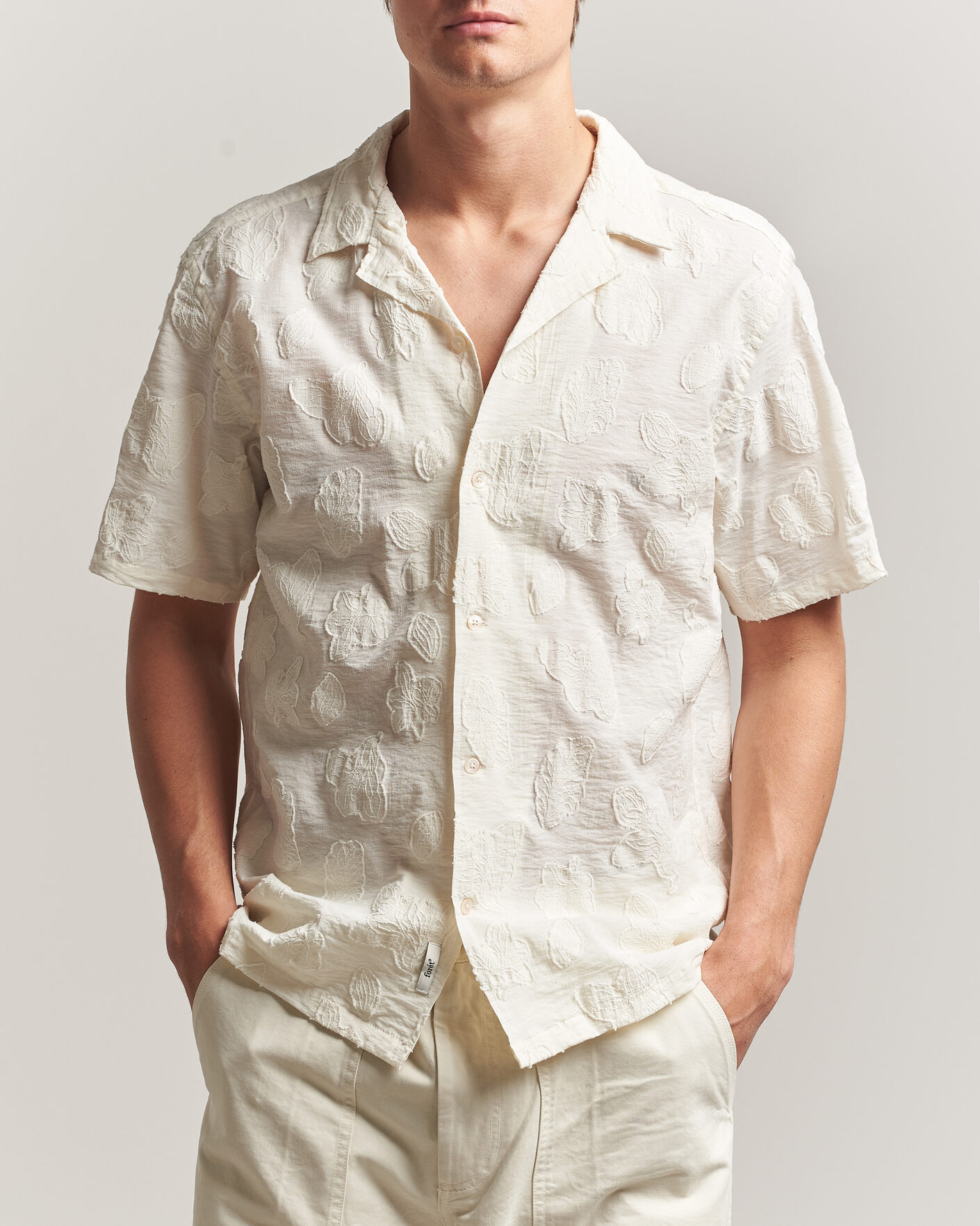 Heren | Overhemden | Forét | Peer Jaquard Short Sleeve Shirt Cloud