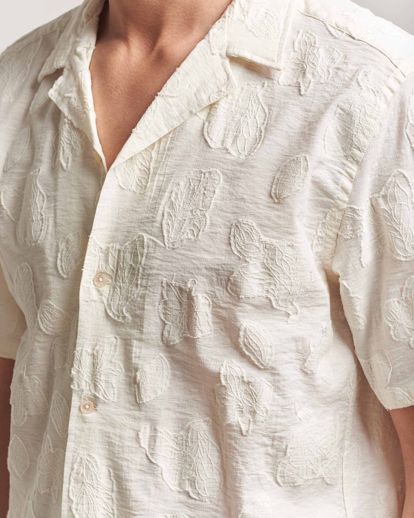 Heren | Overhemden | Forét | Peer Jaquard Short Sleeve Shirt Cloud