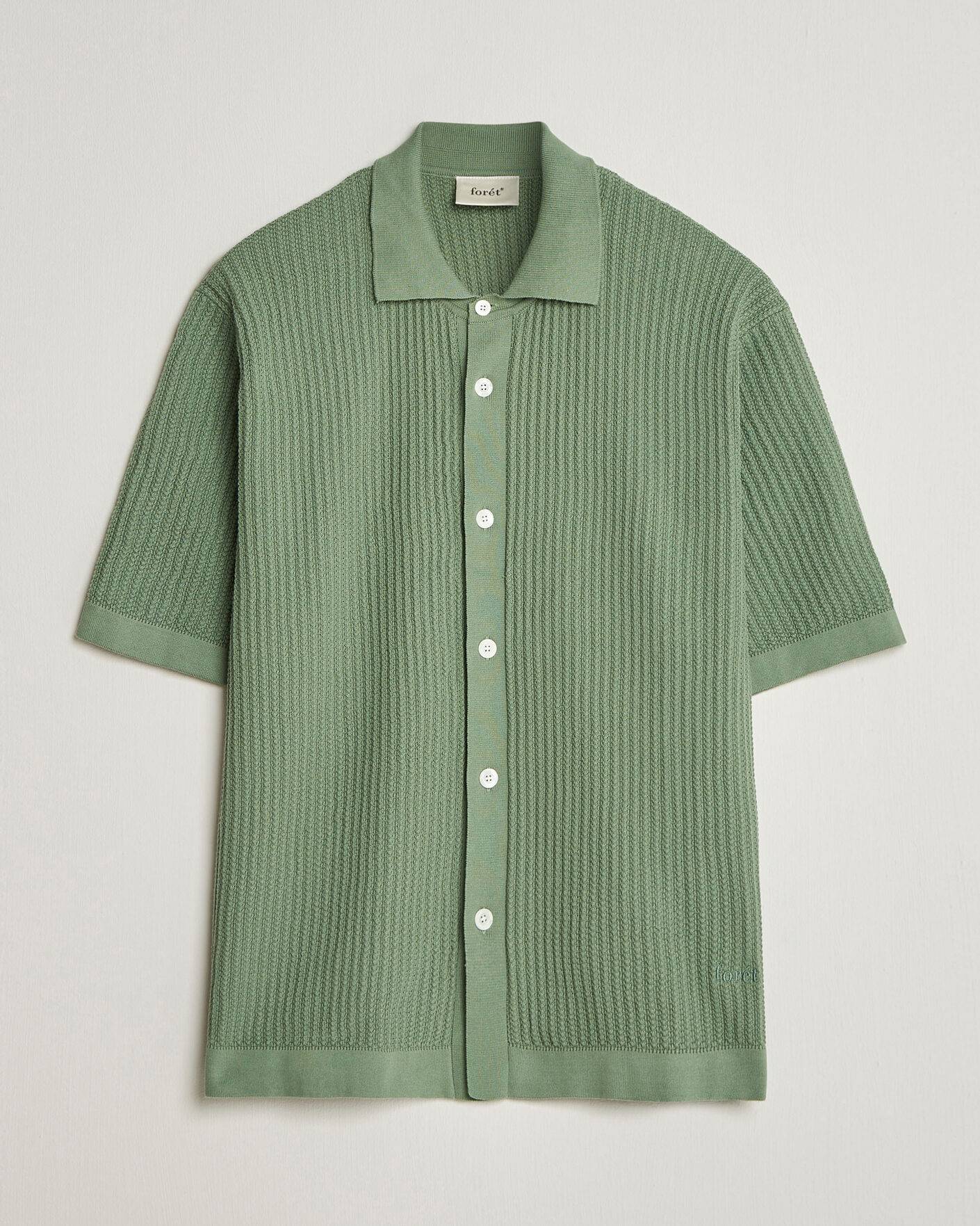 Heren | Overhemden | Forét | Barrow Short Sleeve Knitted Cotton Shirt Green Oxide