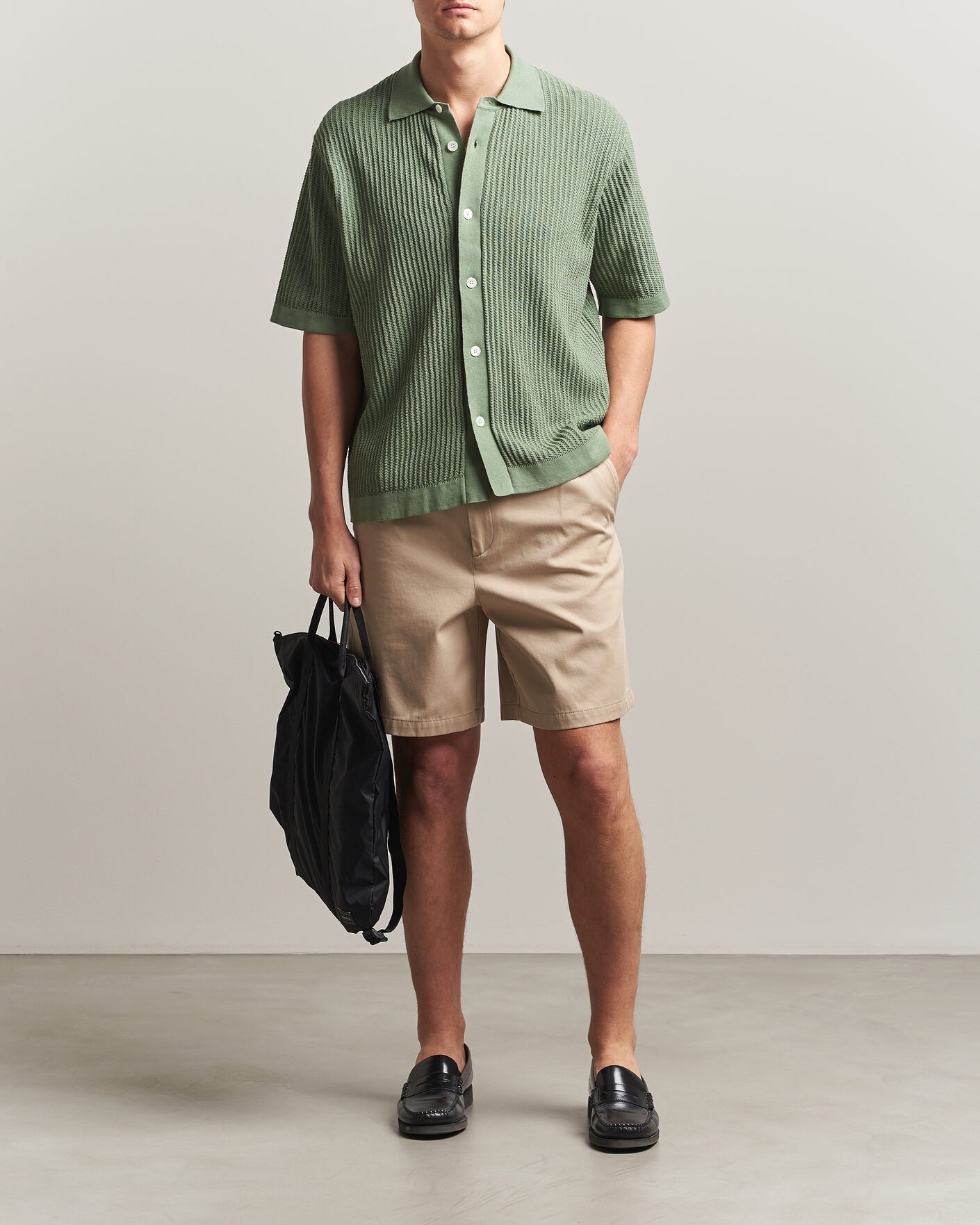 Heren | Overhemden | Forét | Barrow Short Sleeve Knitted Cotton Shirt Green Oxide
