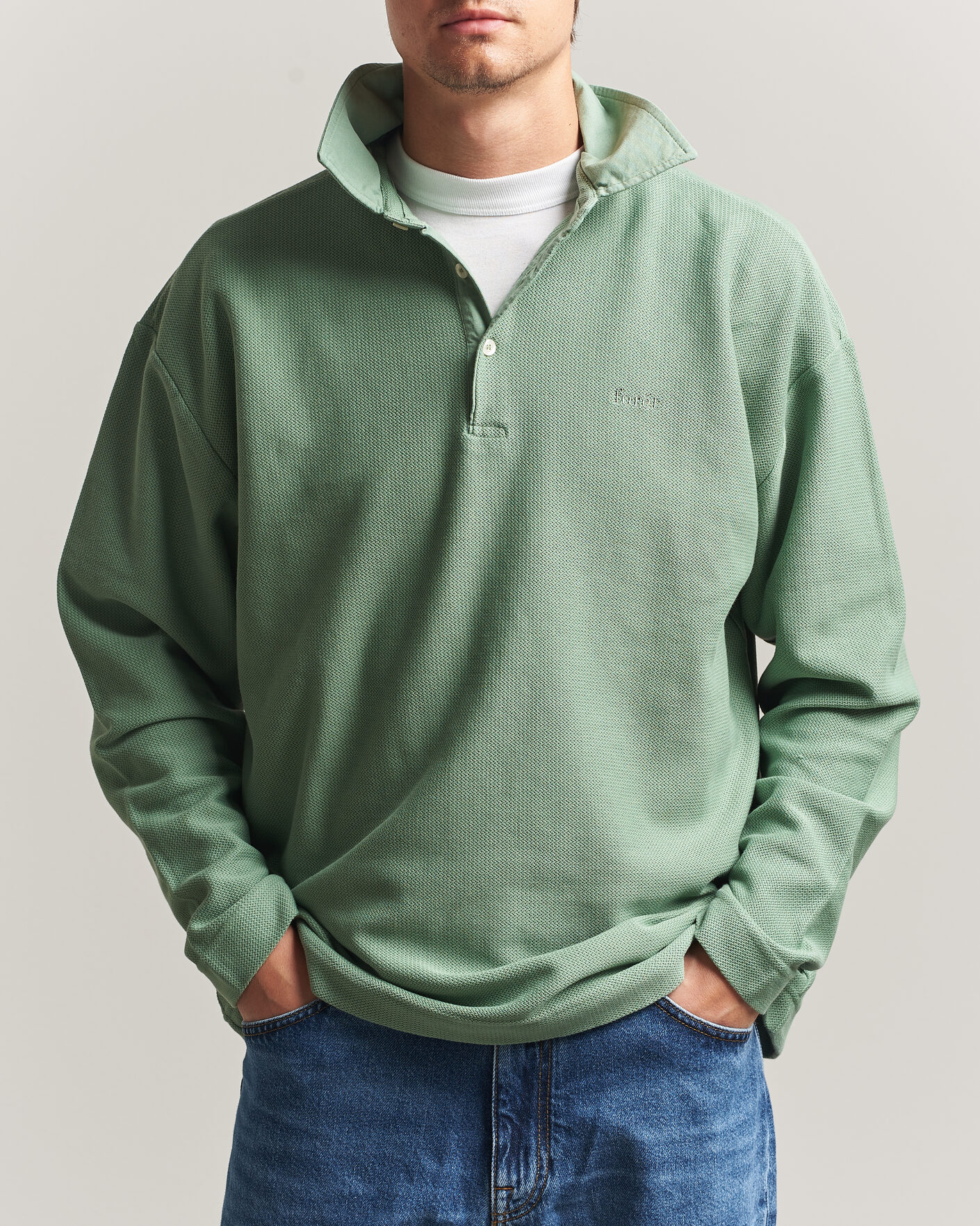 Heren | Truien | Forét | Herb Textured Knit Polo Green Oxide
