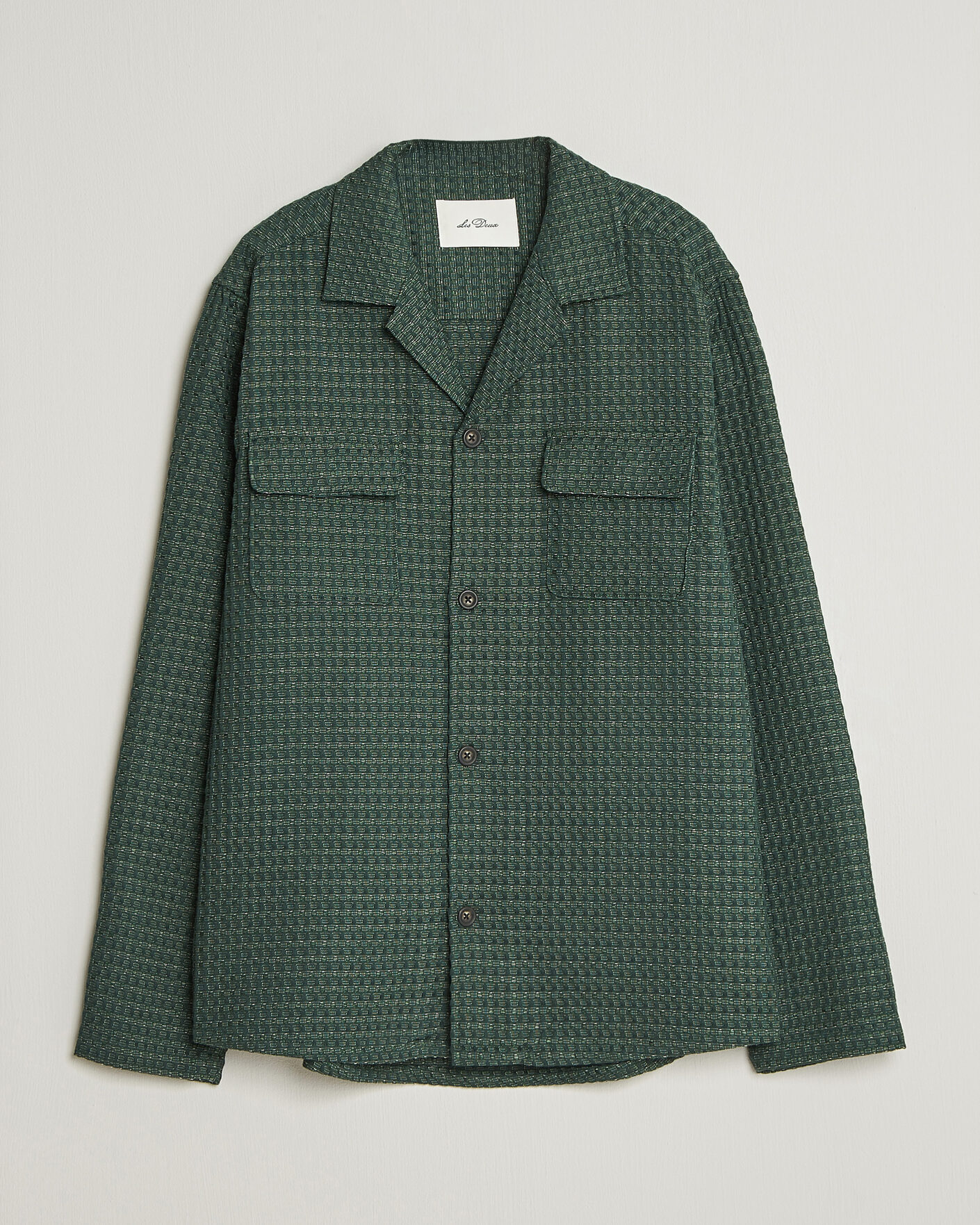 Heren | Overhemden | LES DEUX | Check Seersucker Overshirt Pine Green