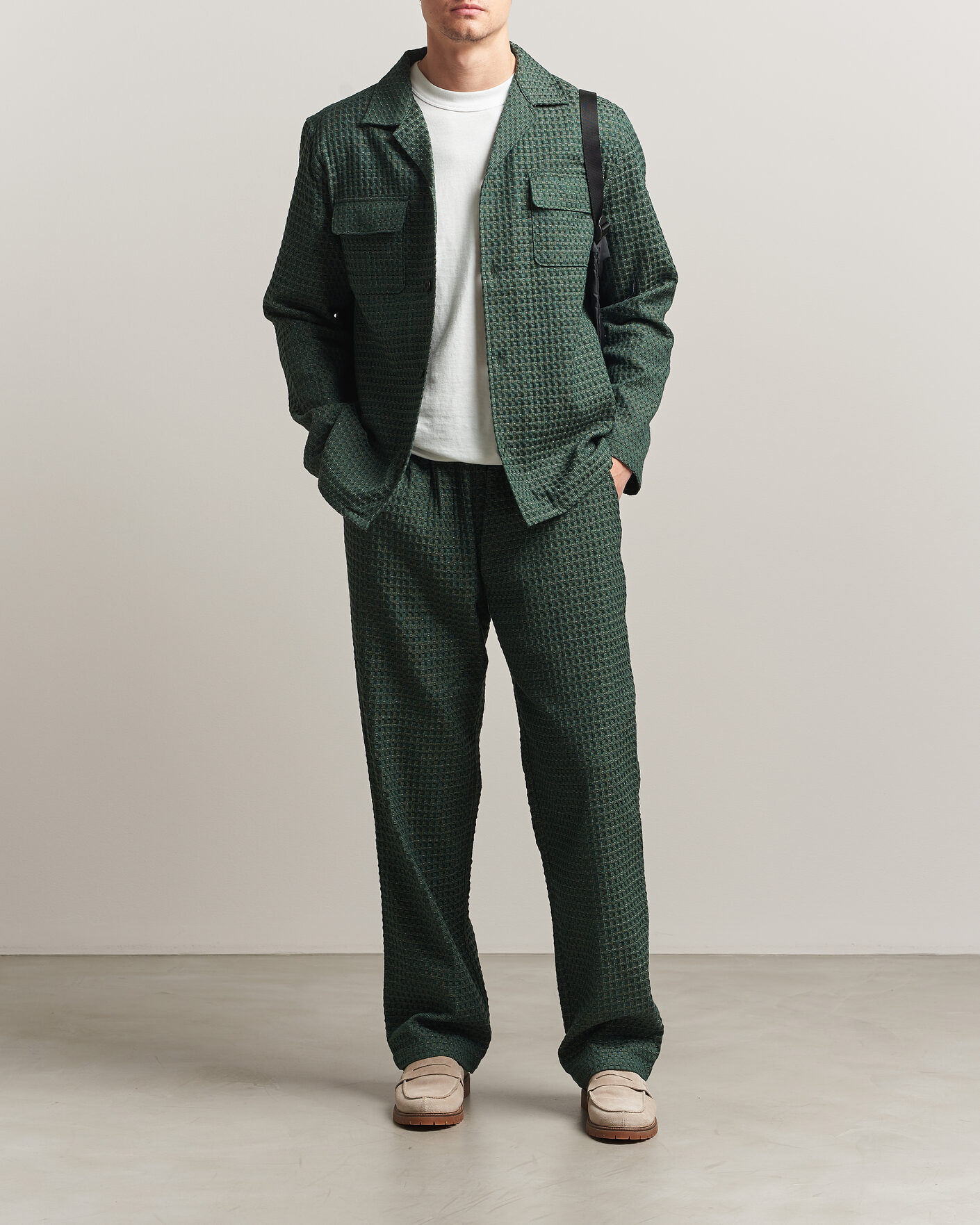 Heren | Broeken | LES DEUX | Check Seersucker Casual Pants Pine Green
