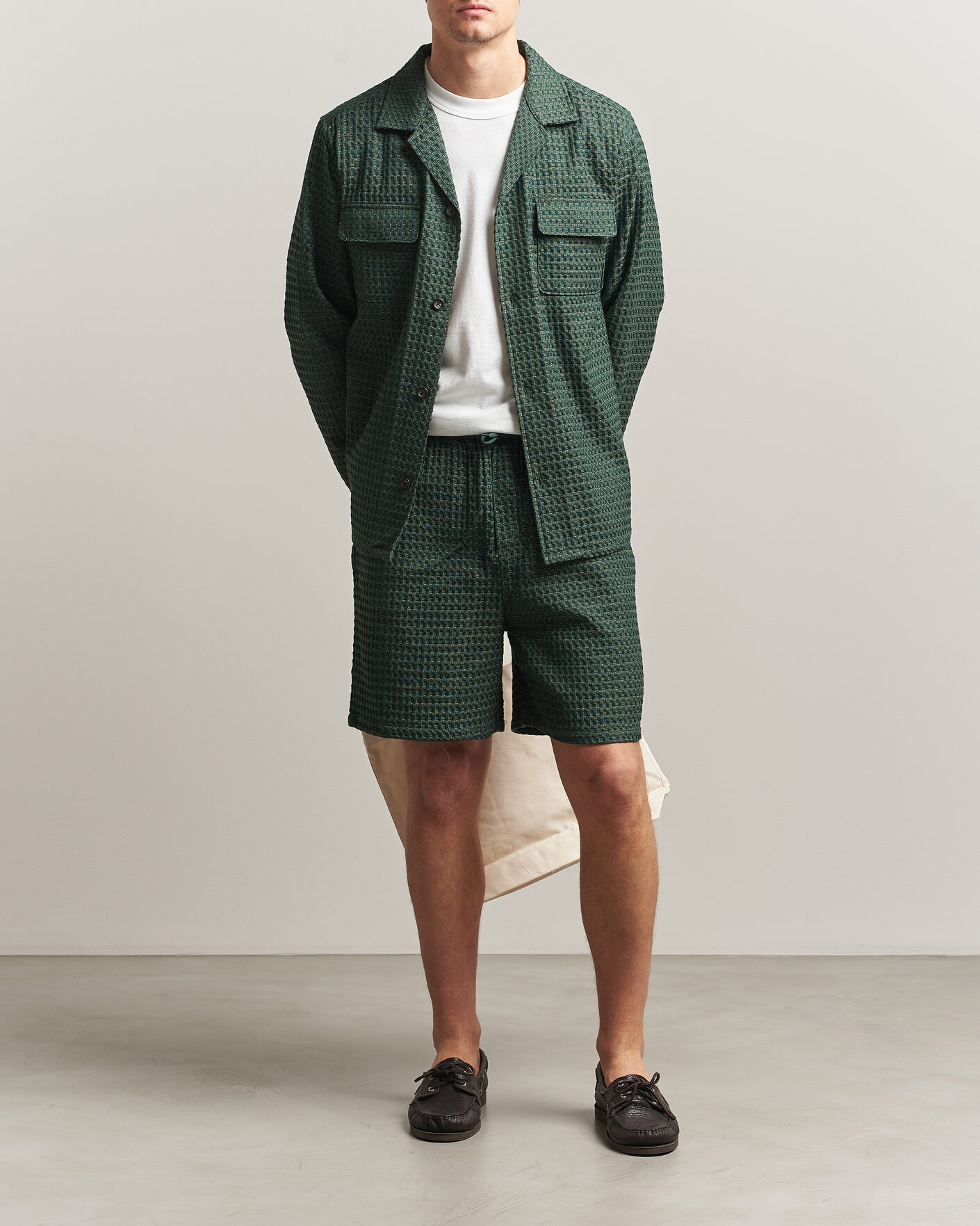 Heren | Korte broek | LES DEUX | Check Seersucker Casual Shorts Pine Green