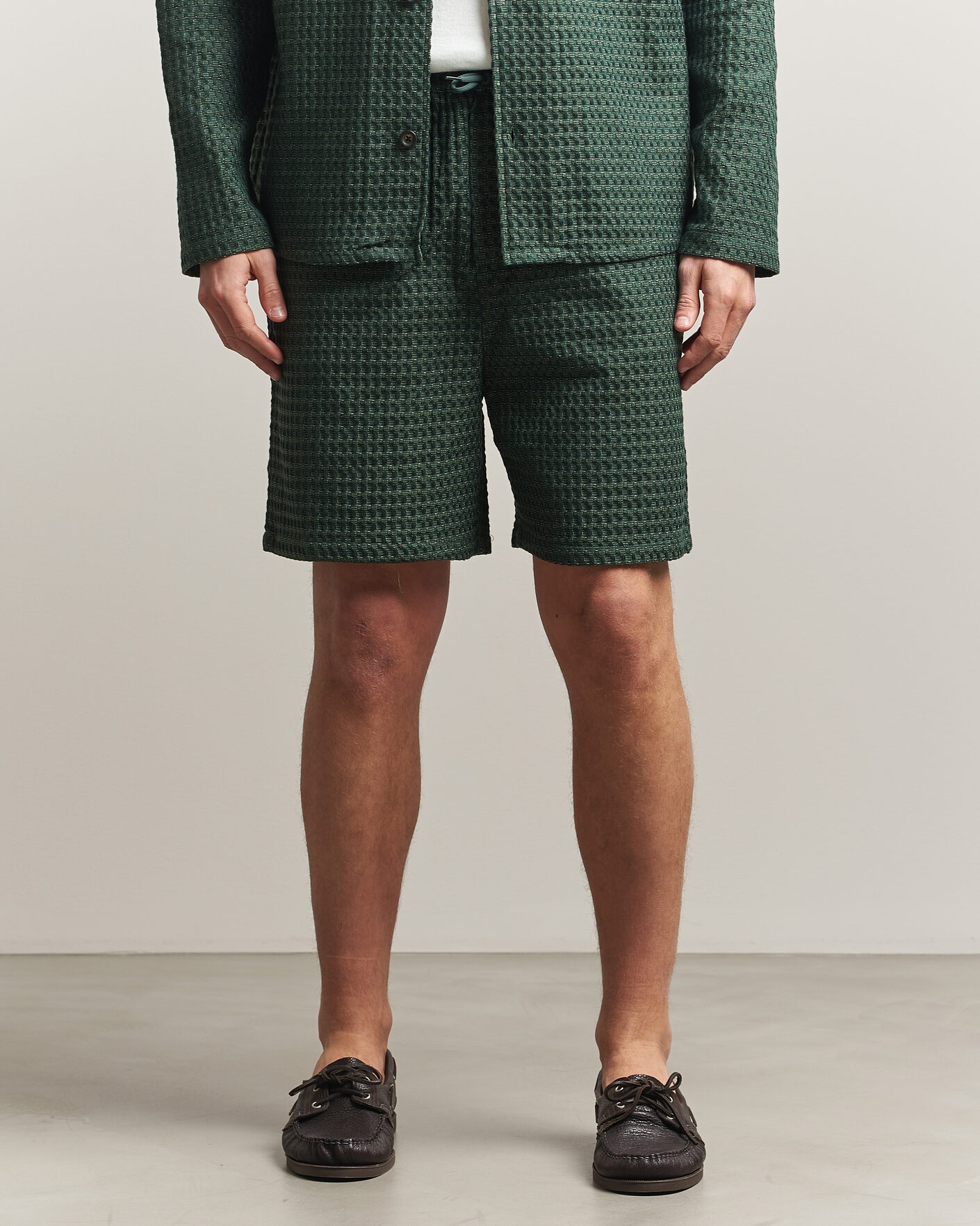 Heren | Korte broek | LES DEUX | Check Seersucker Casual Shorts Pine Green