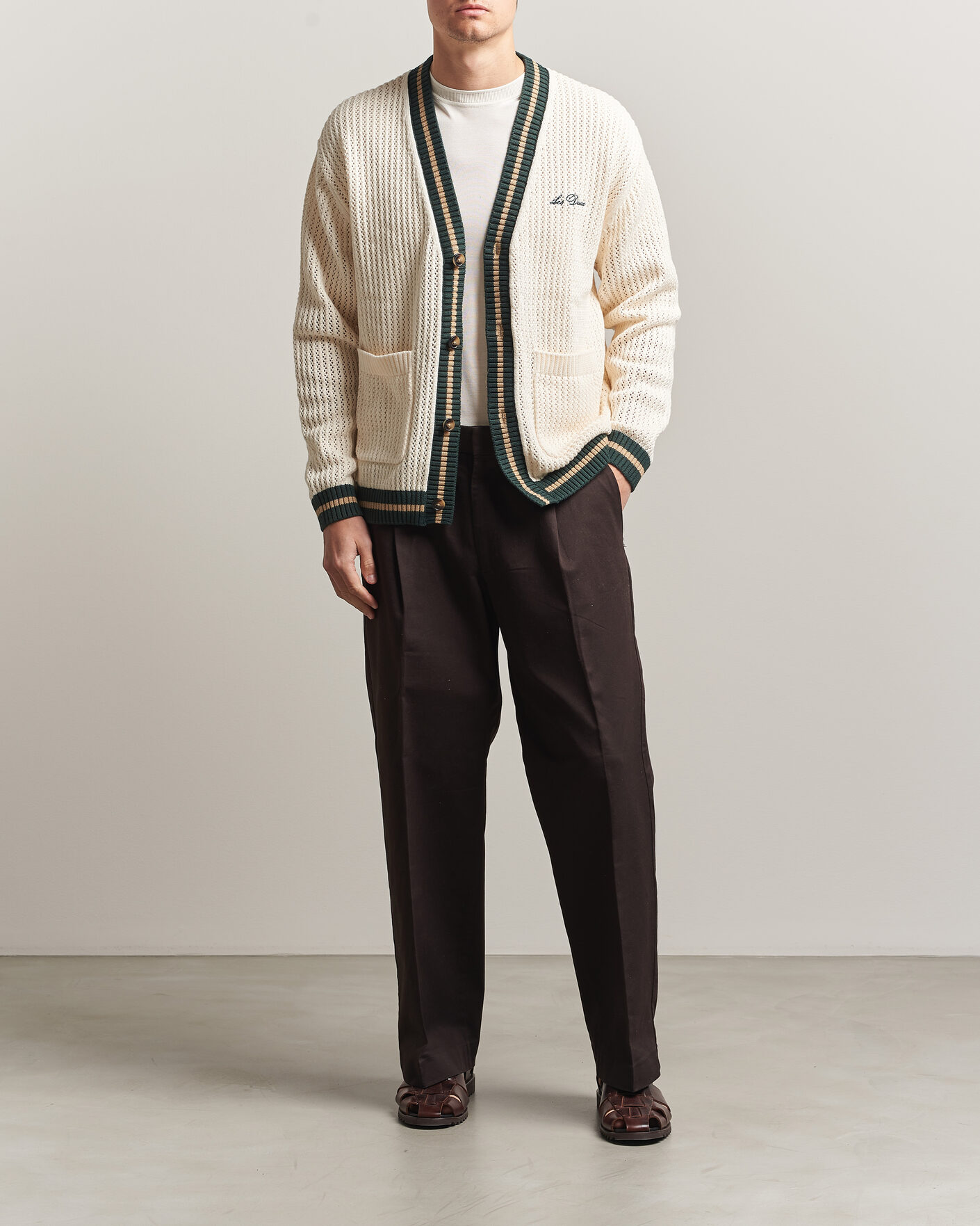 Heren | Truien | LES DEUX | Lace Knitted Cardigan Eggnog White