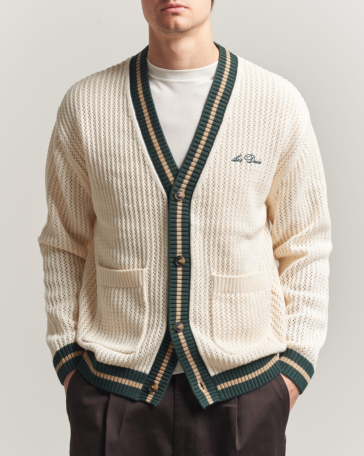 Heren | Truien | LES DEUX | Lace Knitted Cardigan Eggnog White