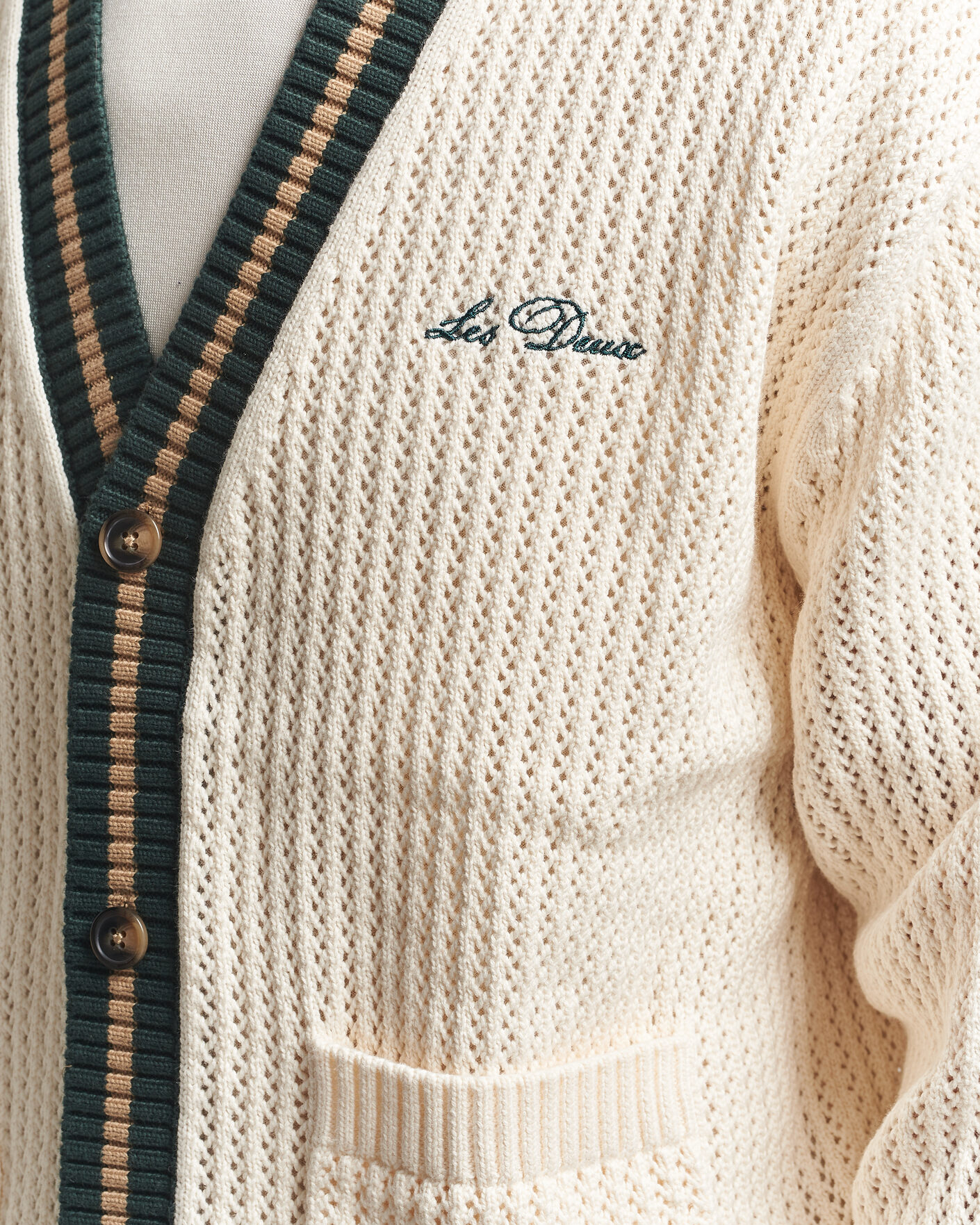 Heren | Truien | LES DEUX | Lace Knitted Cardigan Eggnog White