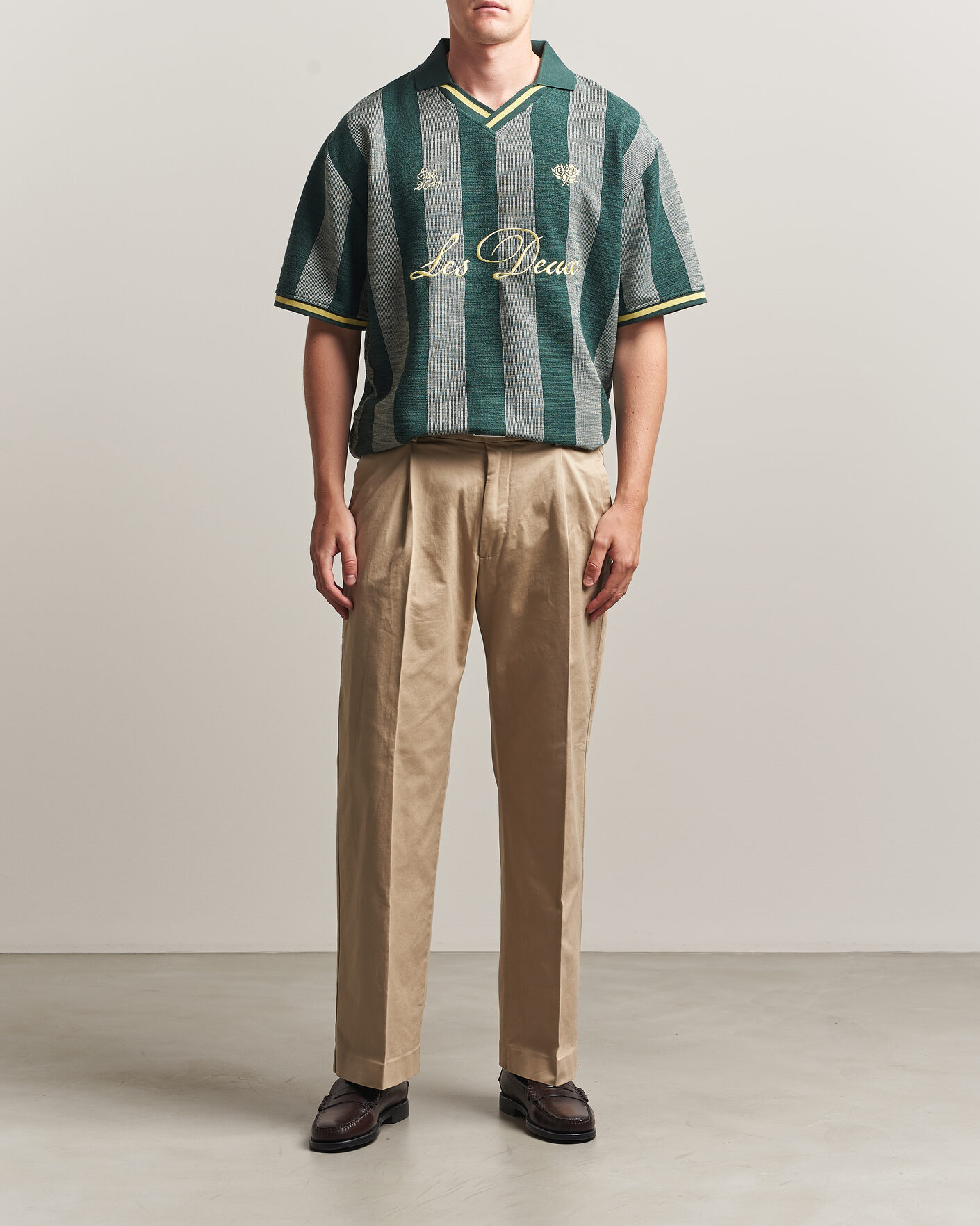 Heren | Polo's | LES DEUX | Stripe Jacquard Football Jersey Pine Green