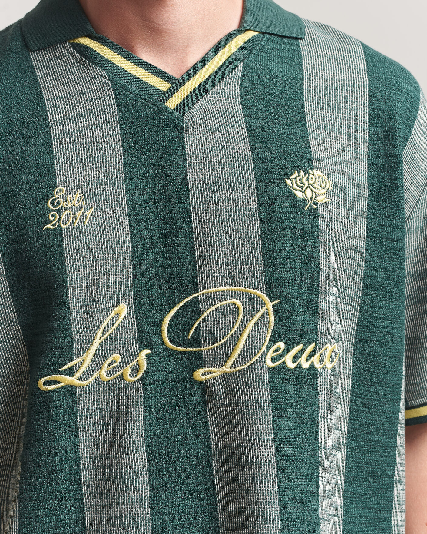 Heren | Polo's | LES DEUX | Stripe Jacquard Football Jersey Pine Green
