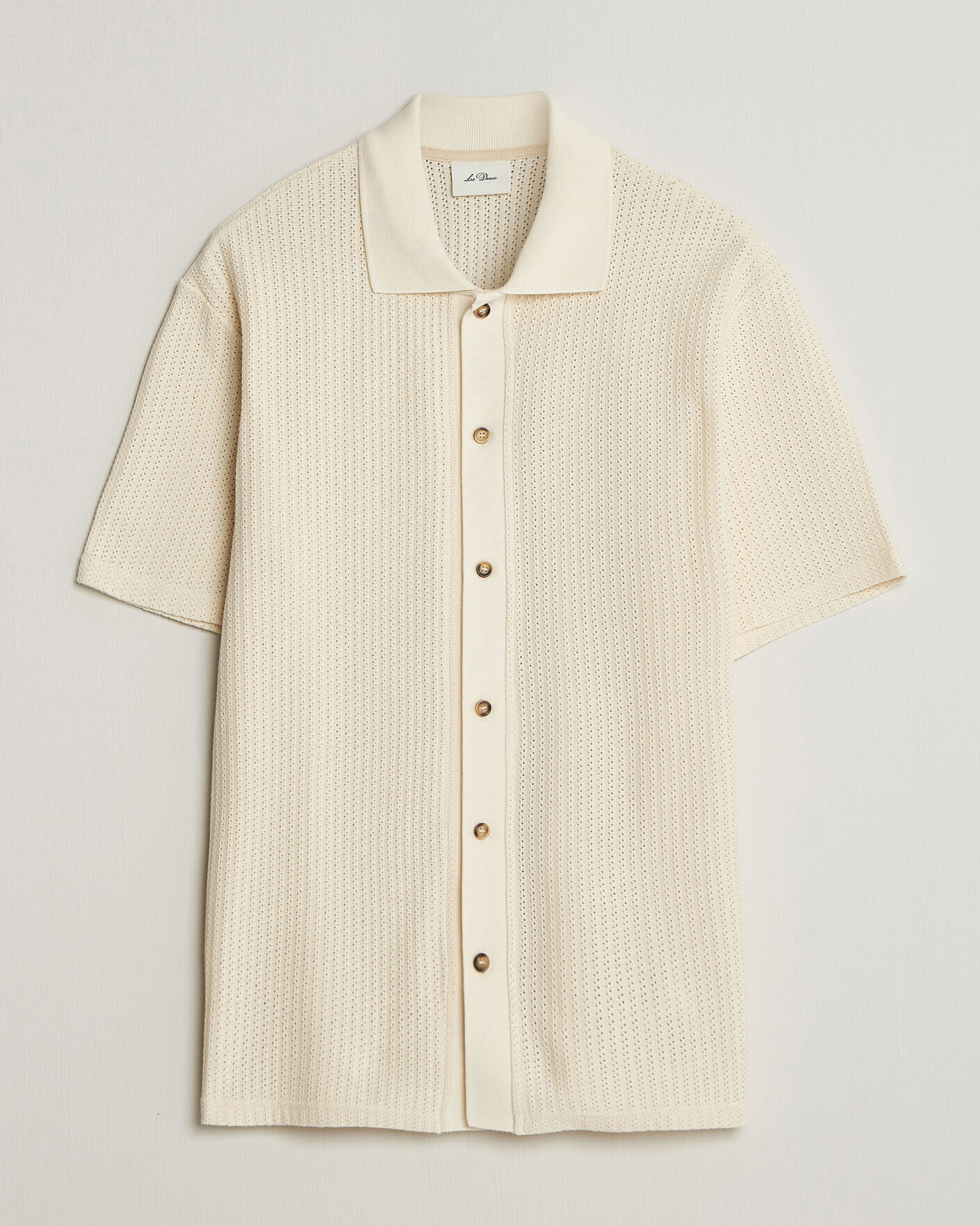 Heren | Overhemden | LES DEUX | Pointelle Short Sleeve Knitted Shirt Eggnog White