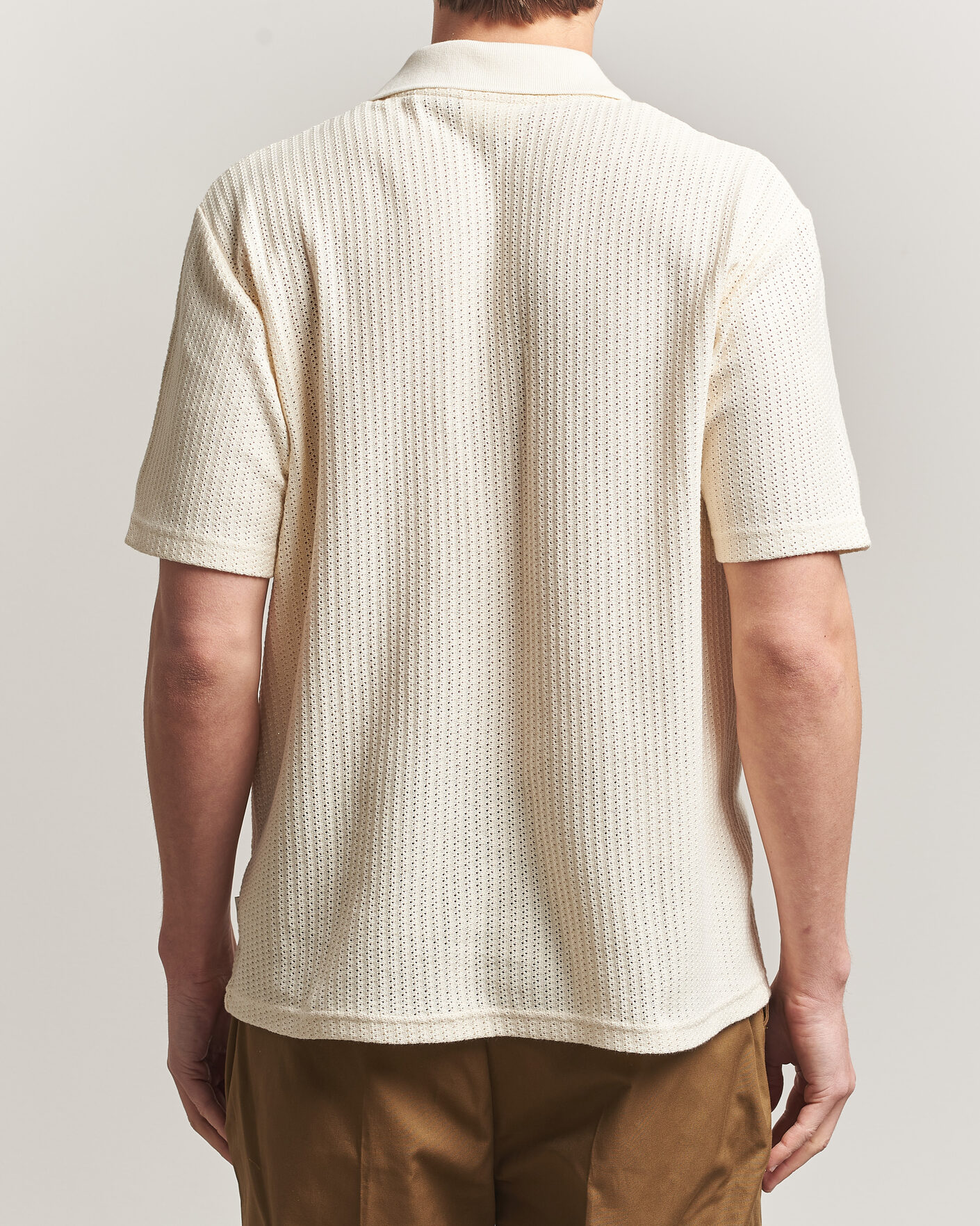Heren | Overhemden | LES DEUX | Pointelle Short Sleeve Knitted Shirt Eggnog White