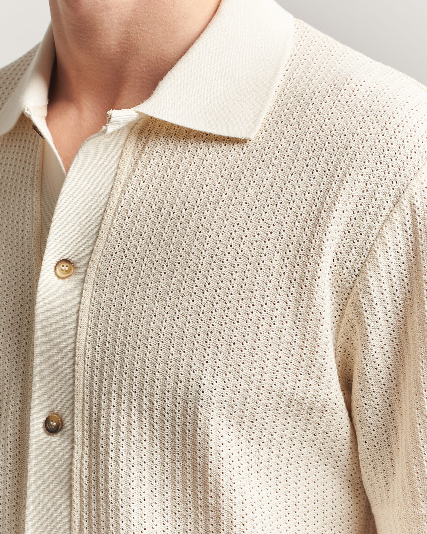 Heren | Overhemden | LES DEUX | Pointelle Short Sleeve Knitted Shirt Eggnog White