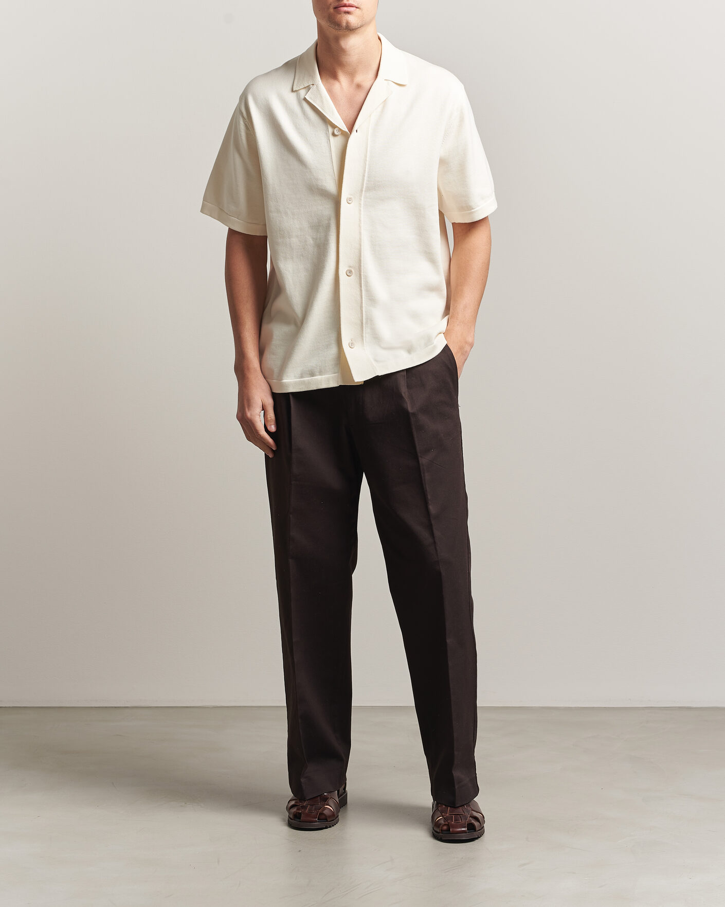 Heren | Overhemden | LES DEUX | Bouquet Knitted Short Sleeve Shirt Eggnog White