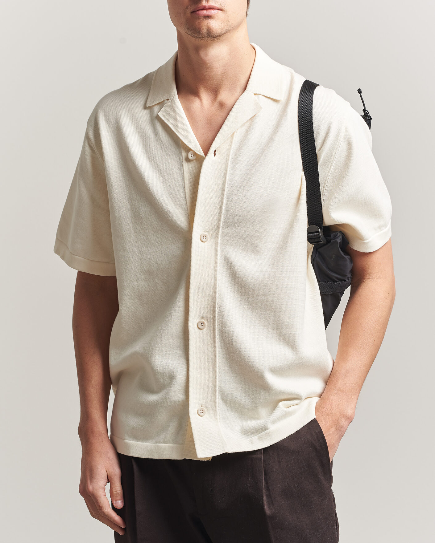 Heren | Overhemden | LES DEUX | Bouquet Knitted Short Sleeve Shirt Eggnog White