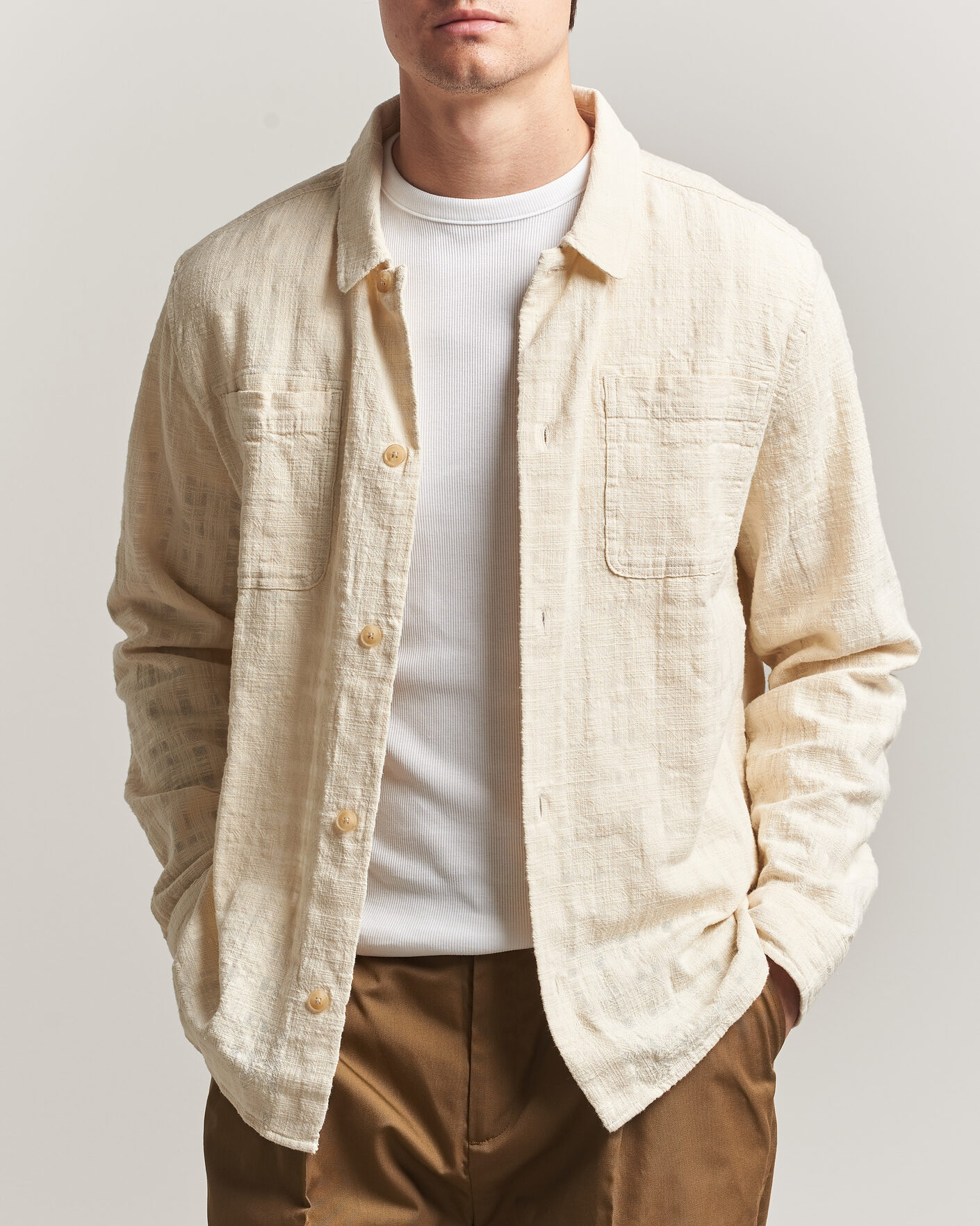 Heren | Overhemden | LES DEUX | Textured Slub Overshirt Ivory