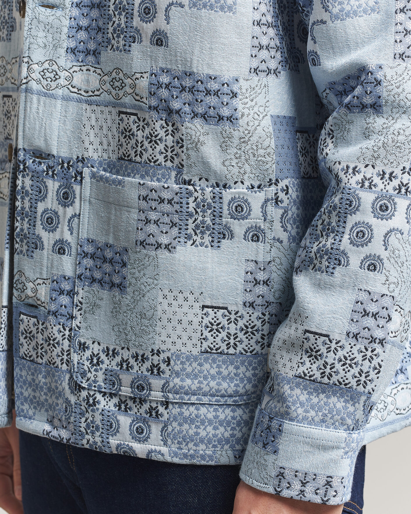 Heren | Overhemden | LES DEUX | Patchwork Jacquard Overshirt Skyway Blue