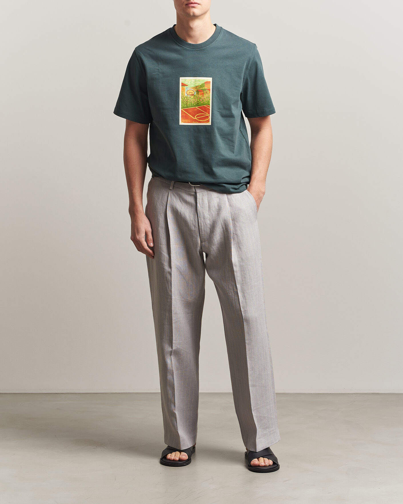 Heren | T-shirts | LES DEUX | Court Printed T-Shirt Pine Green