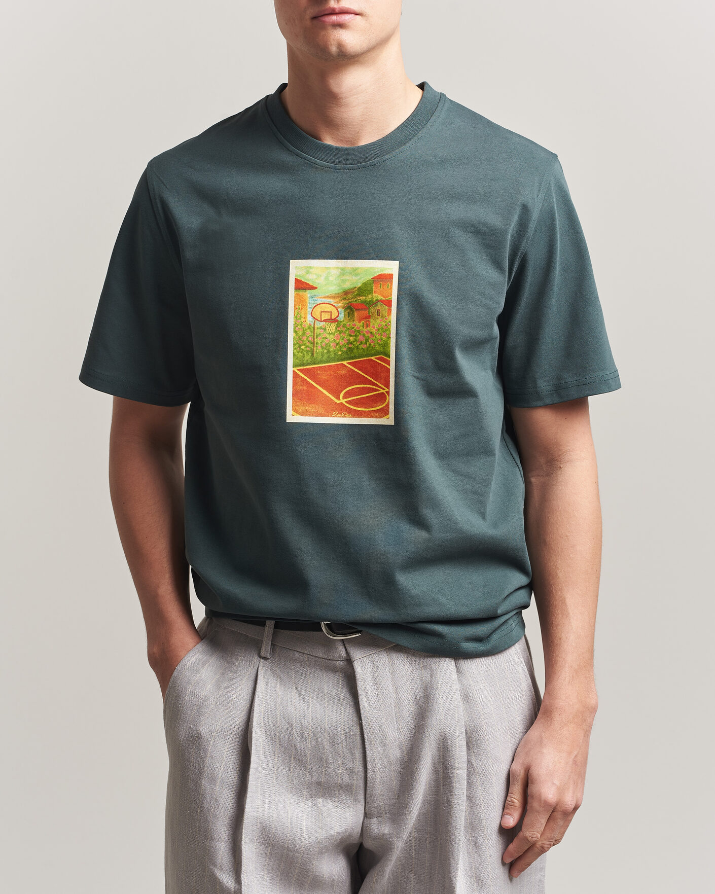 Heren | T-shirts | LES DEUX | Court Printed T-Shirt Pine Green