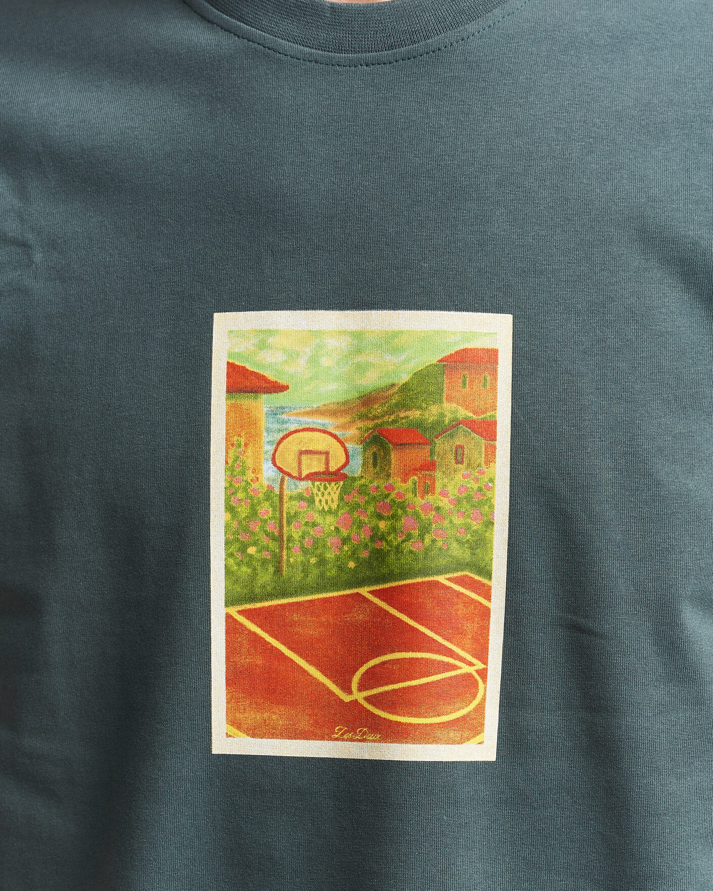 Heren | T-shirts | LES DEUX | Court Printed T-Shirt Pine Green