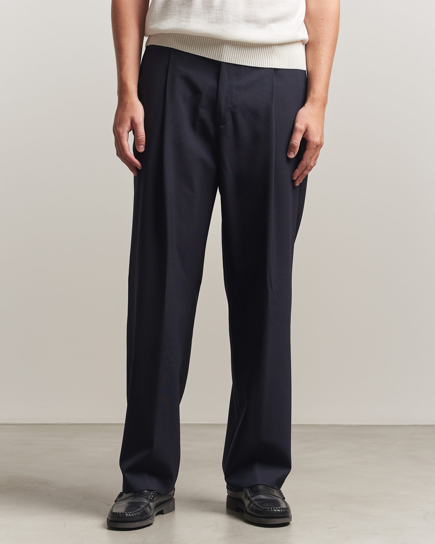 Heren | Broeken | BOSS BLACK | Pat Pleated Wool Trousers Dark Blue