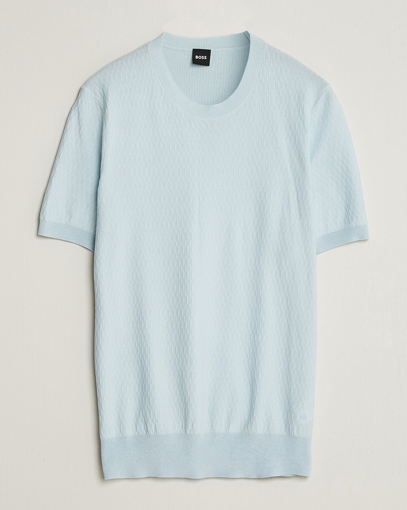 Heren | T-shirts | BOSS BLACK | Laruso Structured Knitted T-Shirt Open Blue