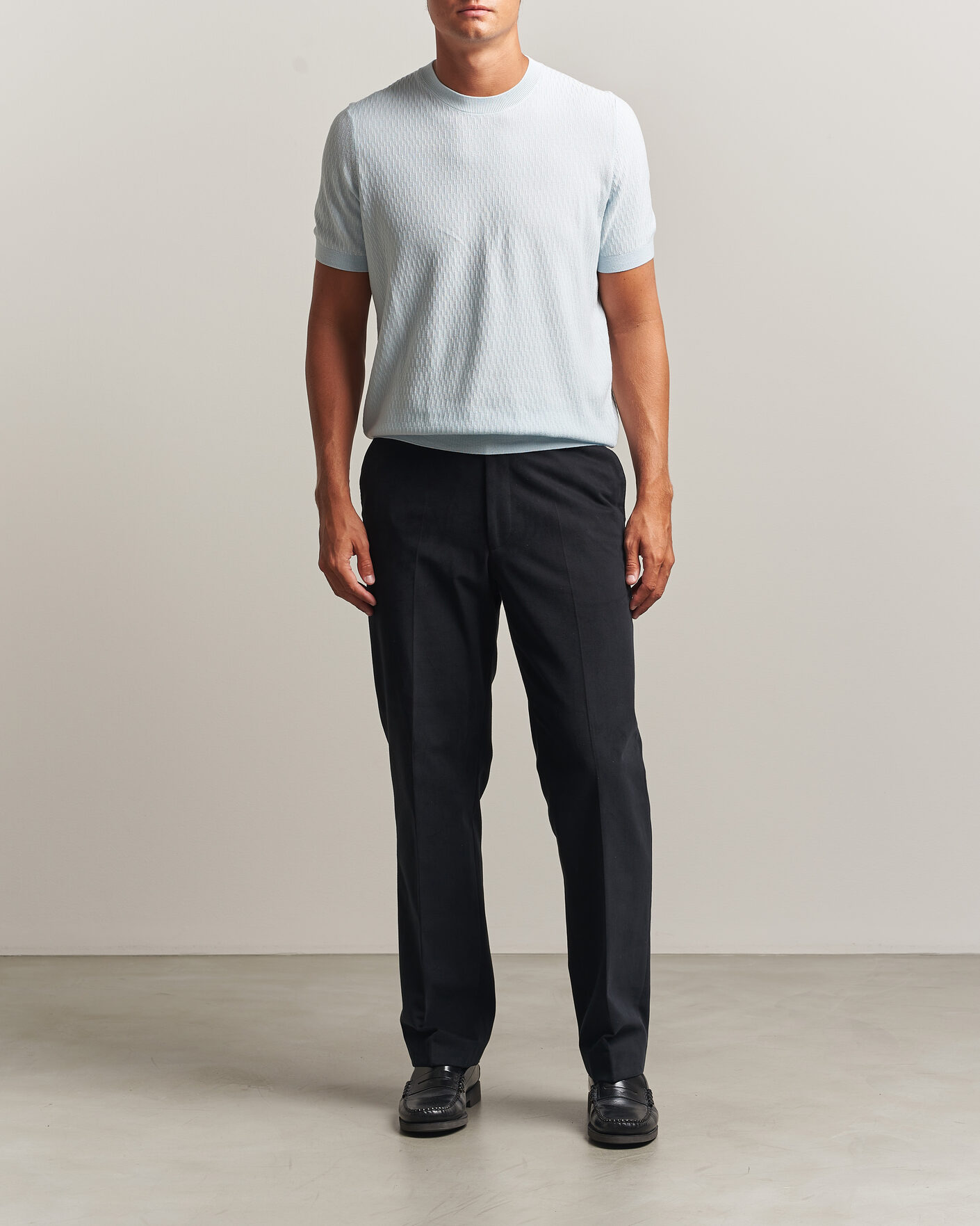 Heren | T-shirts | BOSS BLACK | Laruso Structured Knitted T-Shirt Open Blue