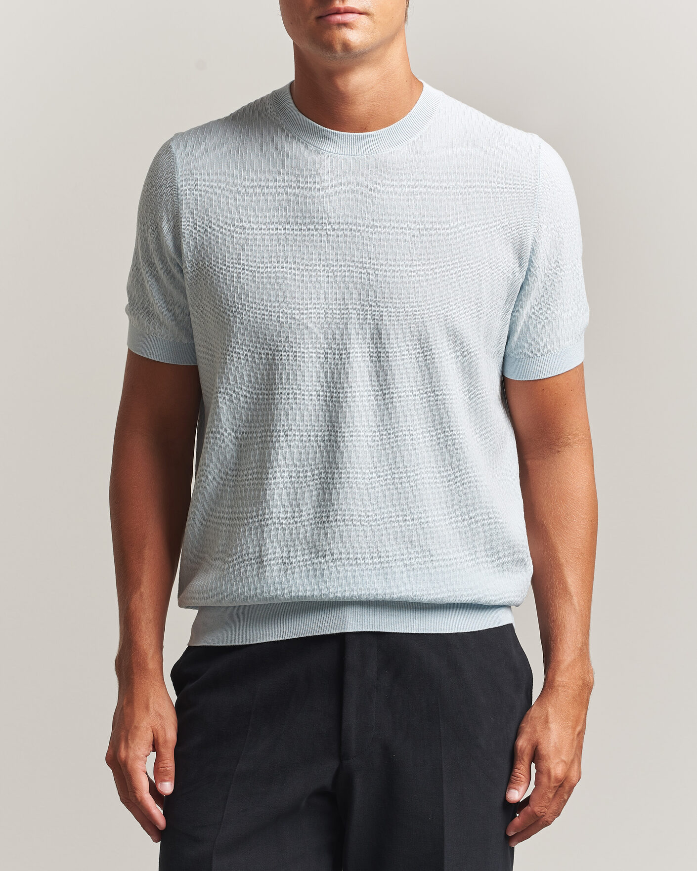 Heren | T-shirts | BOSS BLACK | Laruso Structured Knitted T-Shirt Open Blue