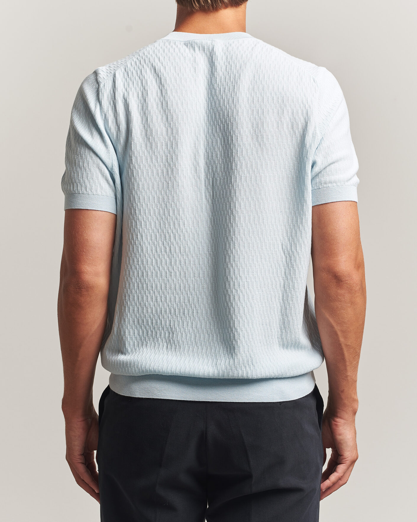 Heren | T-shirts | BOSS BLACK | Laruso Structured Knitted T-Shirt Open Blue