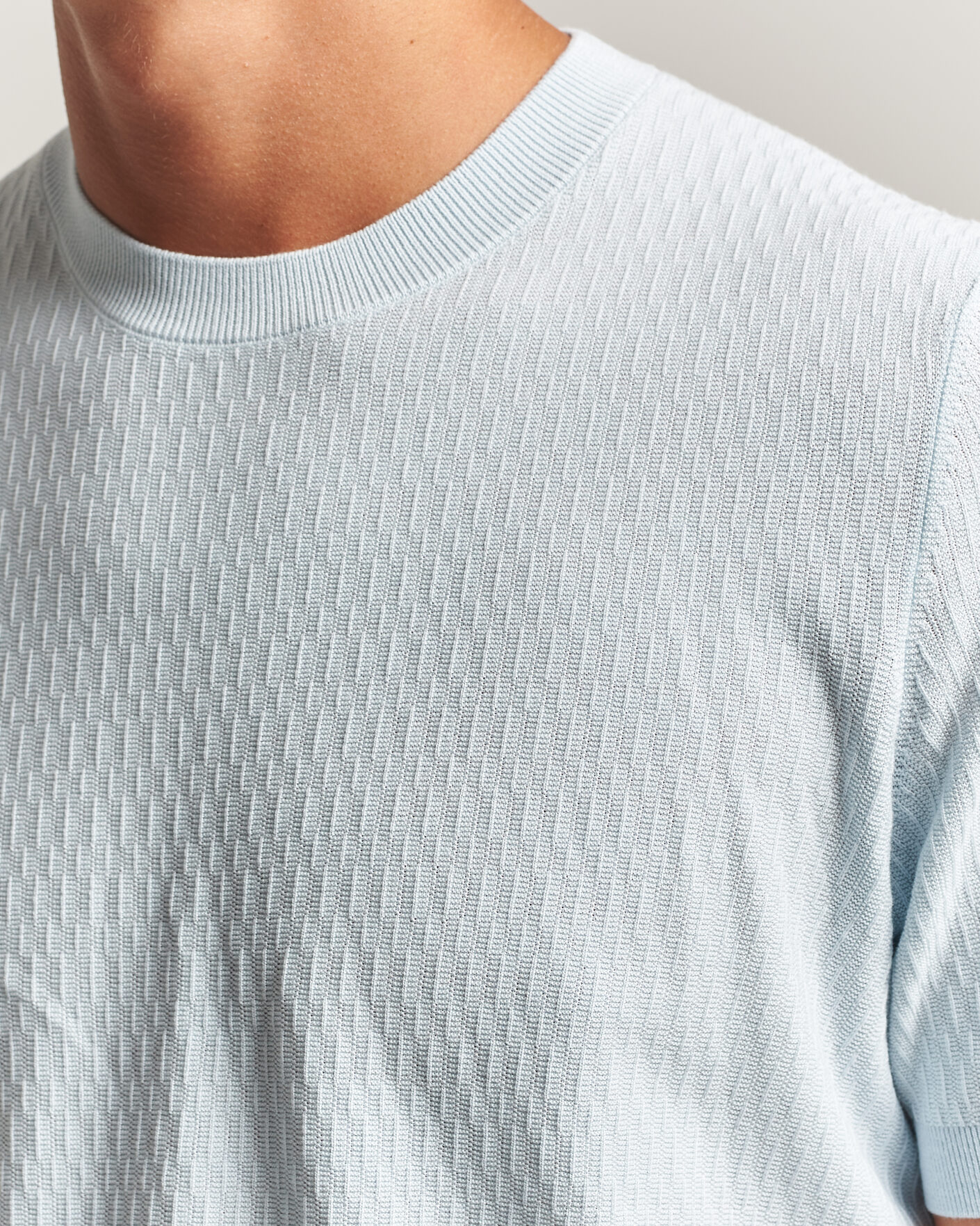 Heren | T-shirts | BOSS BLACK | Laruso Structured Knitted T-Shirt Open Blue